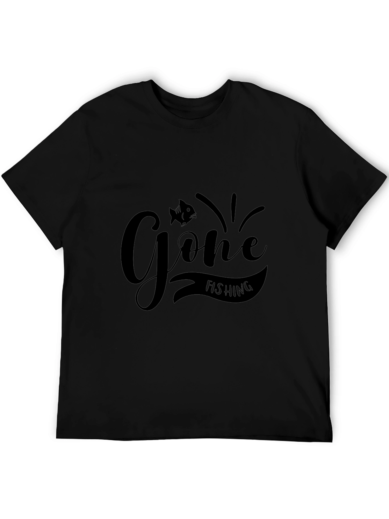 Gone Fishing Black Graphic Tee - Mens Casual Shirt