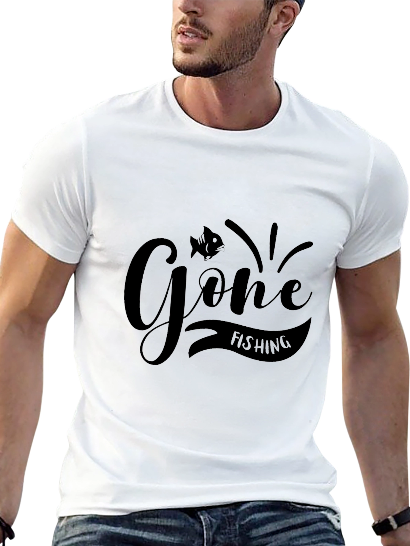 Gone Fishing Black Graphic Tee - Mens Casual Shirt