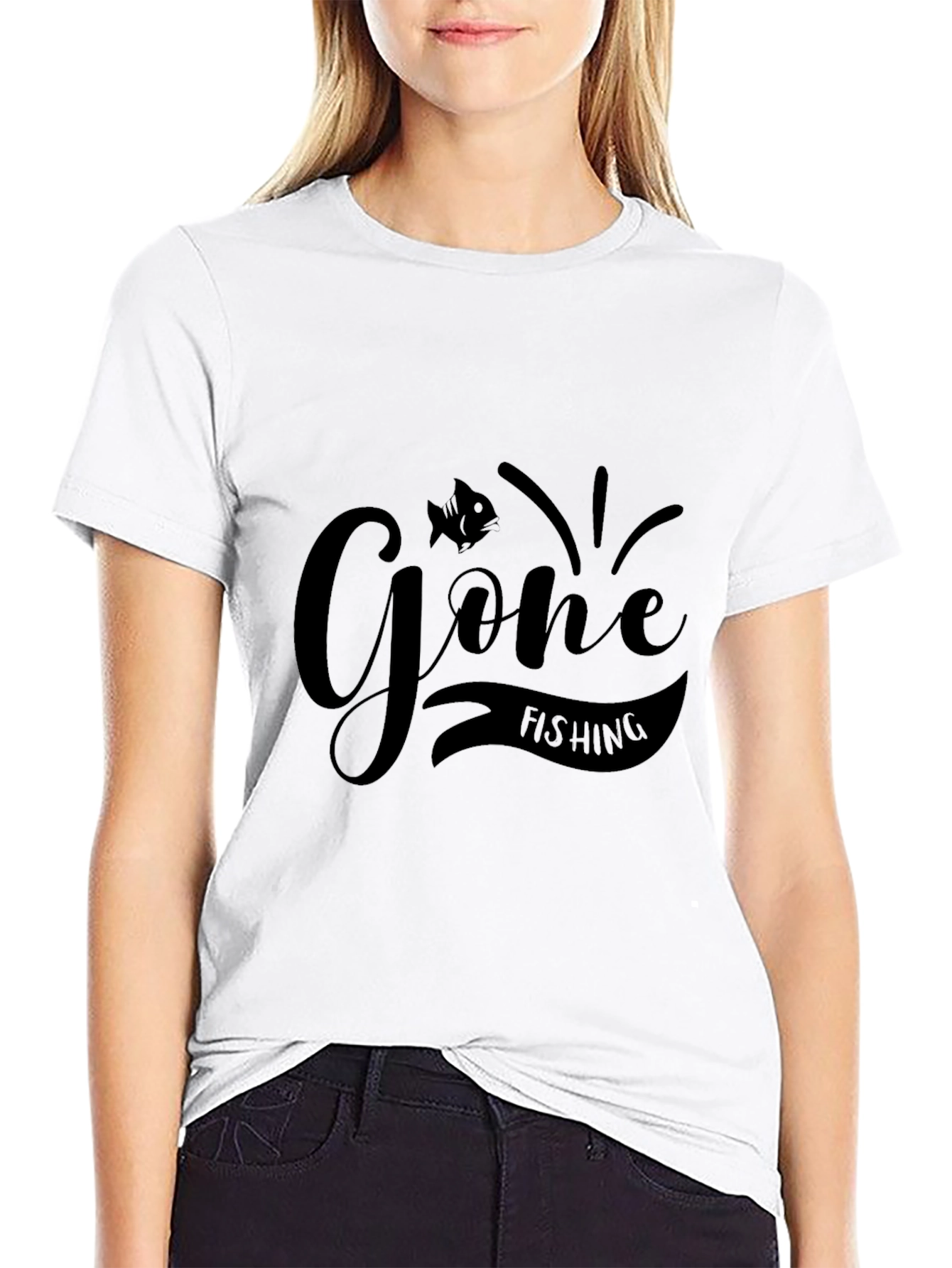 Gone Fishing Black Graphic Tee - Mens Casual Shirt
