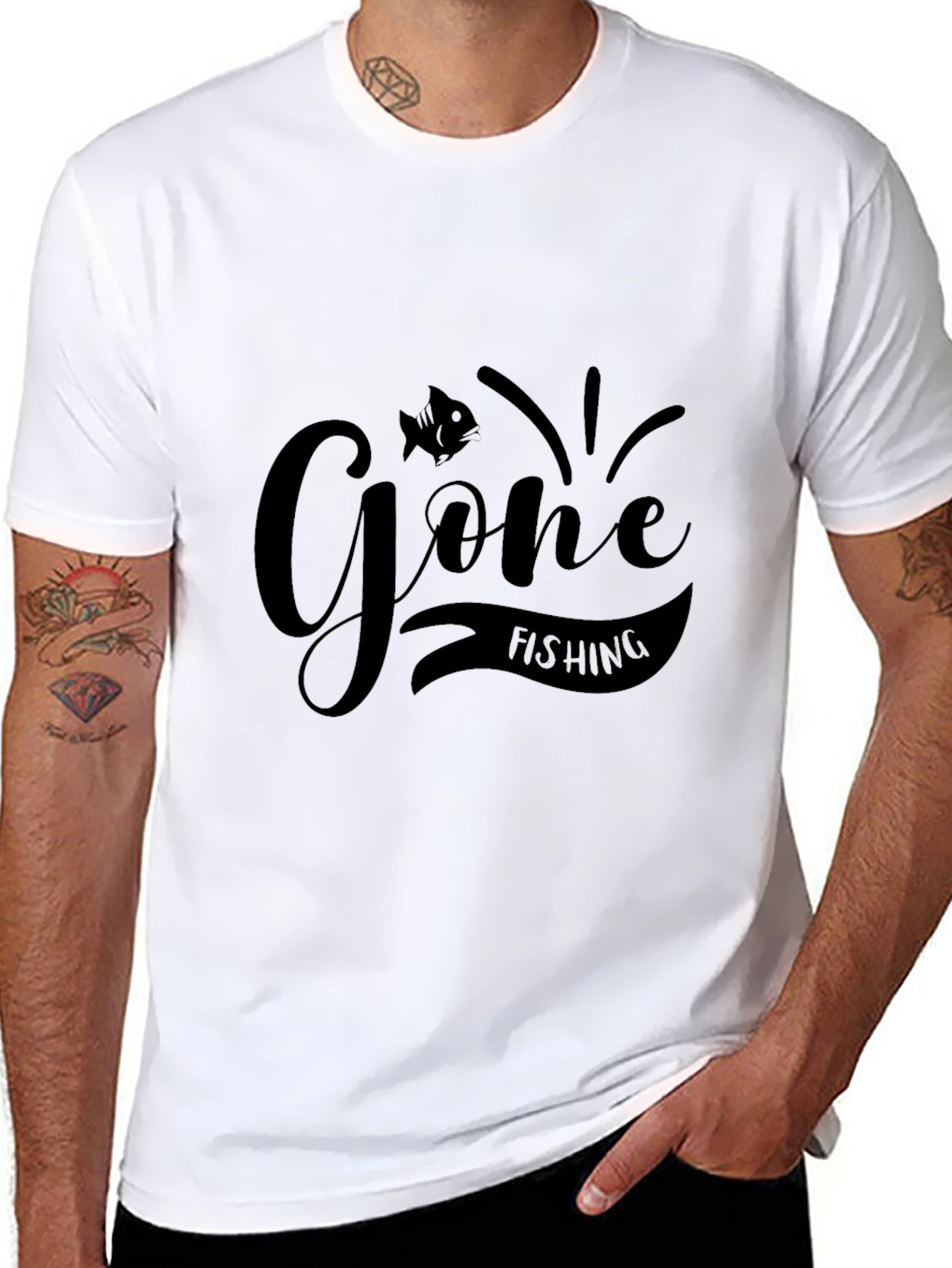 Gone Fishing Black Graphic Tee - Mens Casual Shirt