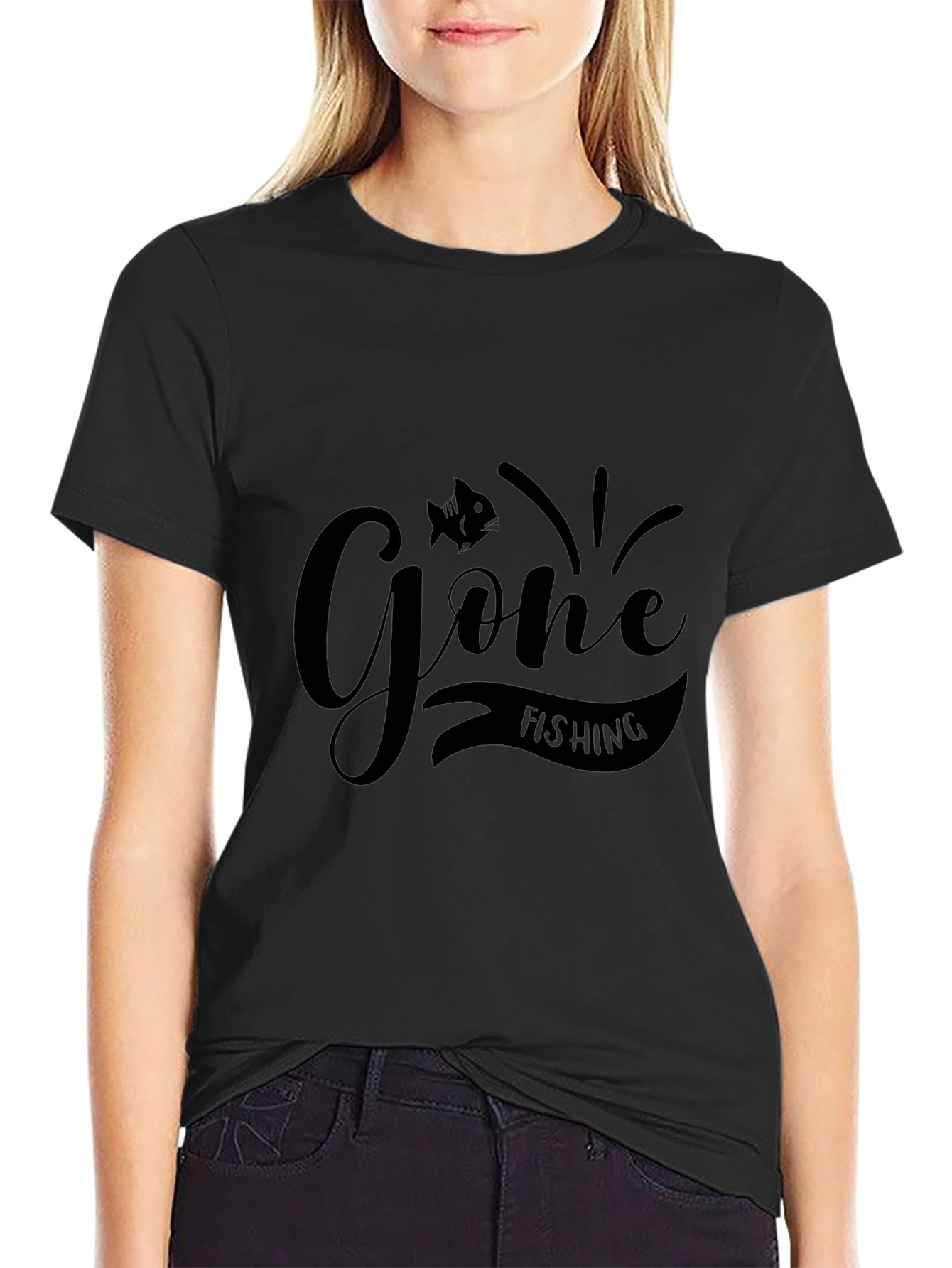 Gone Fishing Black Graphic Tee - Mens Casual Shirt
