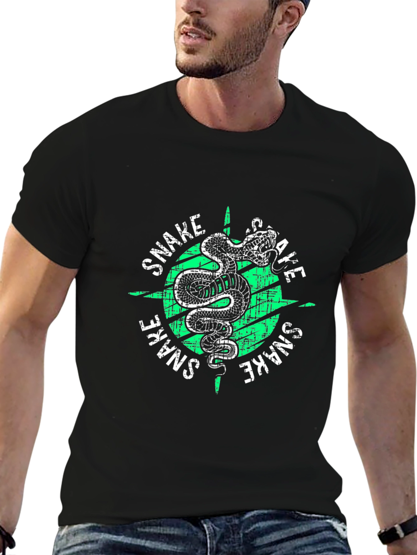Snake Graphic Print Tee - Mens Black T-Shirt