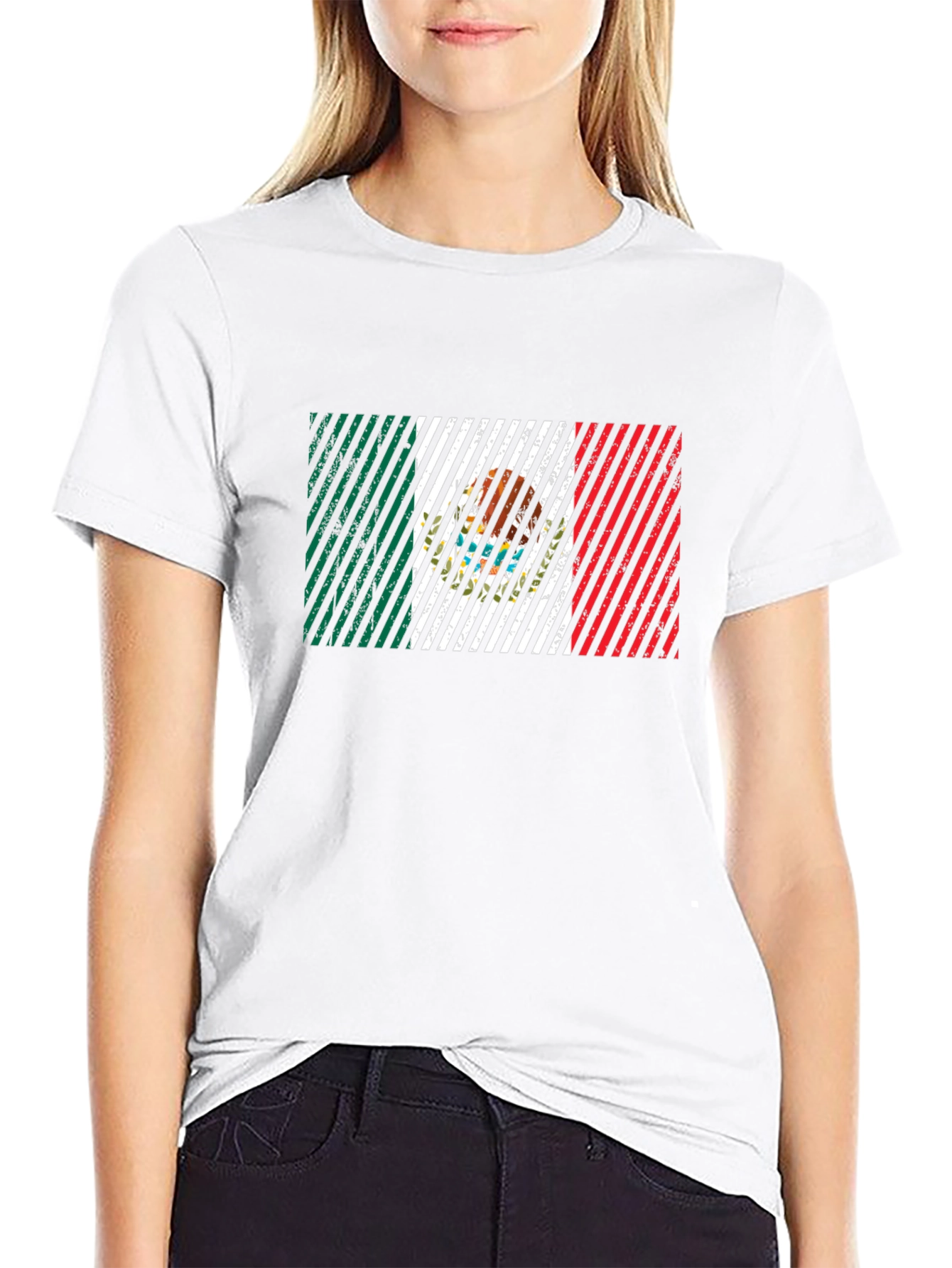 Mens Black T-Shirt with Mexico Flag Graphic