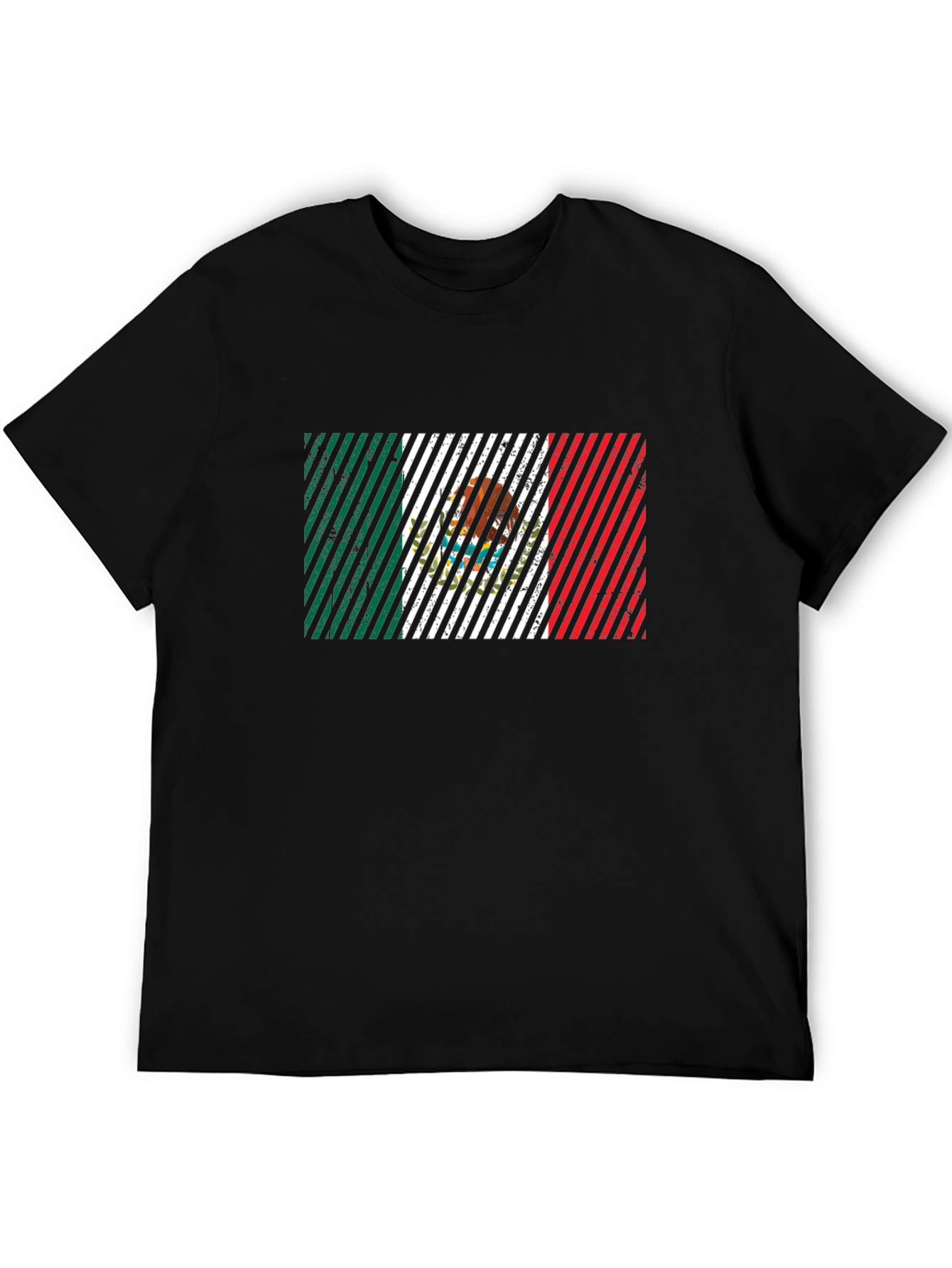 Mens Black T-Shirt with Mexico Flag Graphic