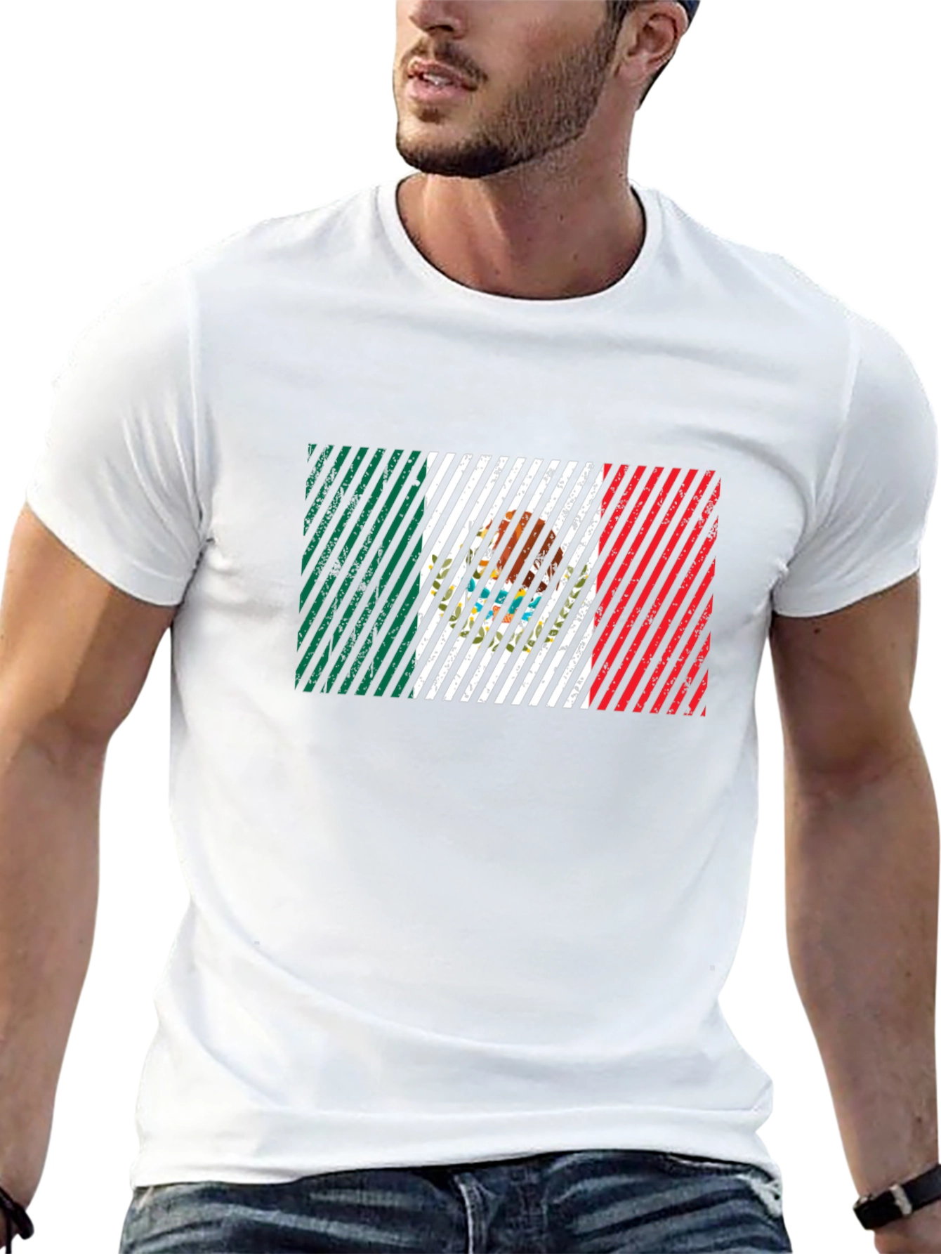 Mens Black T-Shirt with Mexico Flag Graphic