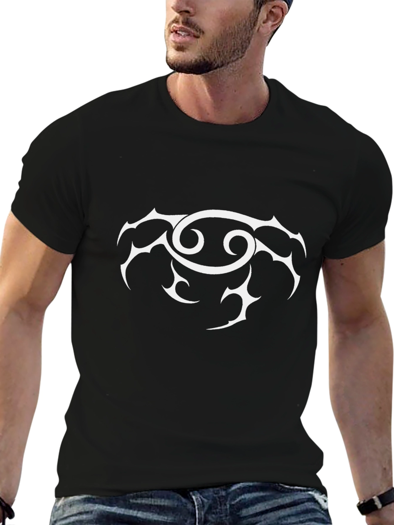 Cancer Zodiac Sign Graphic Tee - Black Cotton T-Shirt