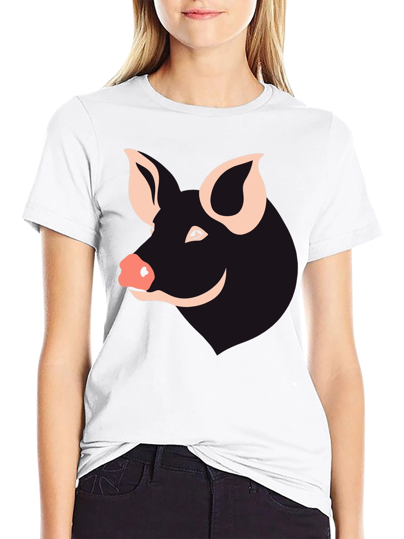 Pig Face Graphic Tee - Black Cotton T-Shirt
