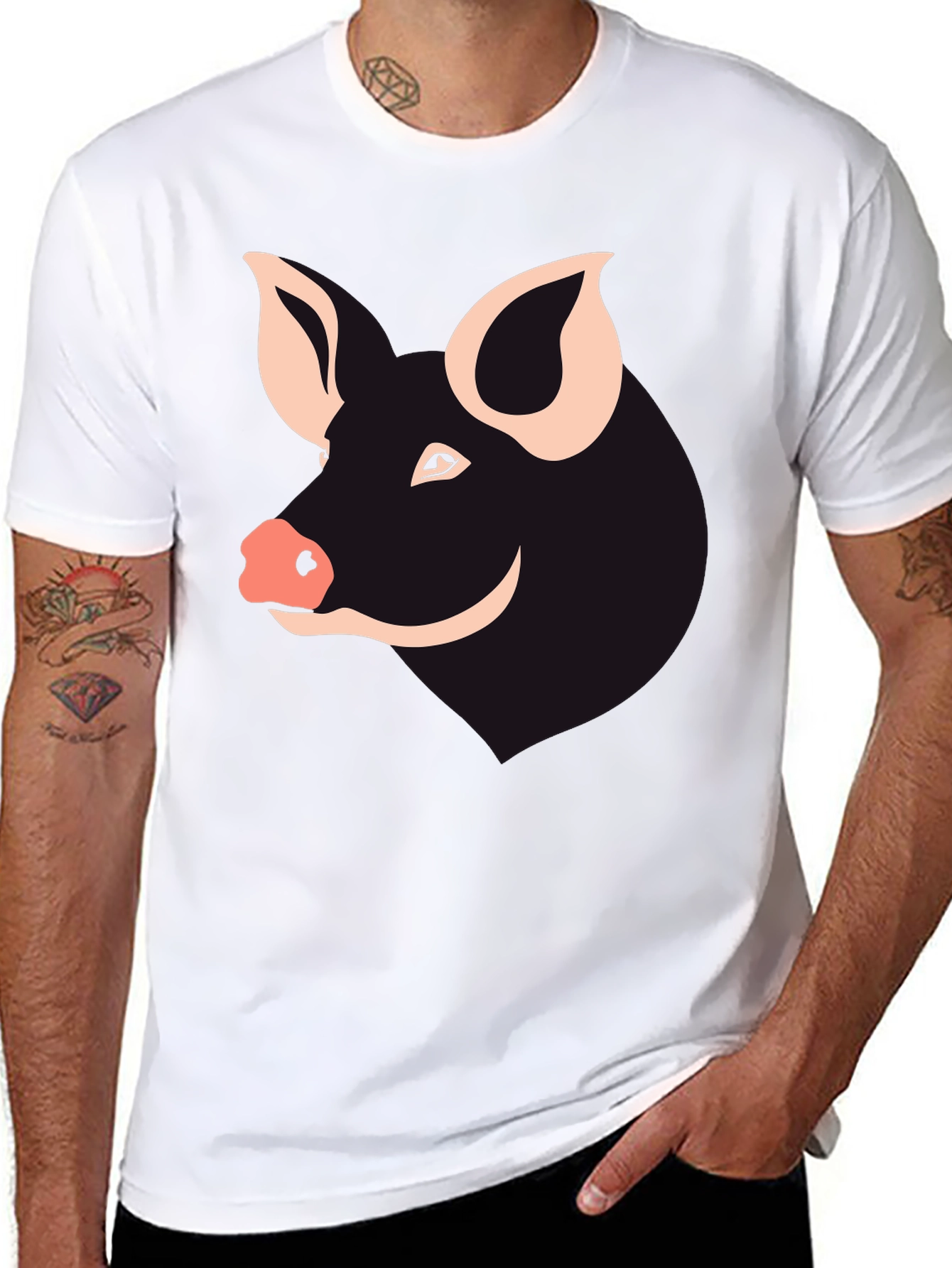 Pig Face Graphic Tee - Black Cotton T-Shirt