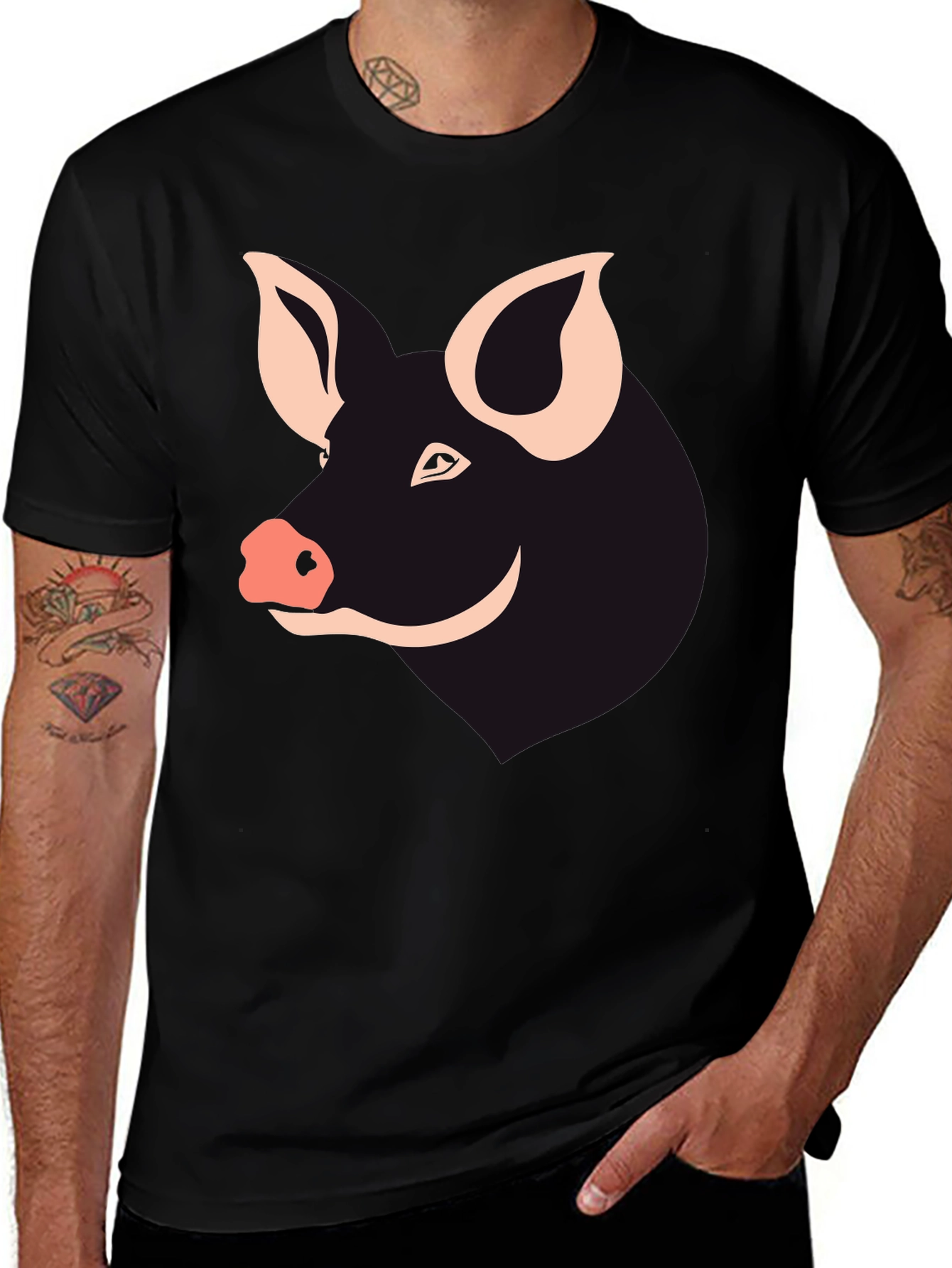 Pig Face Graphic Tee - Black Cotton T-Shirt
