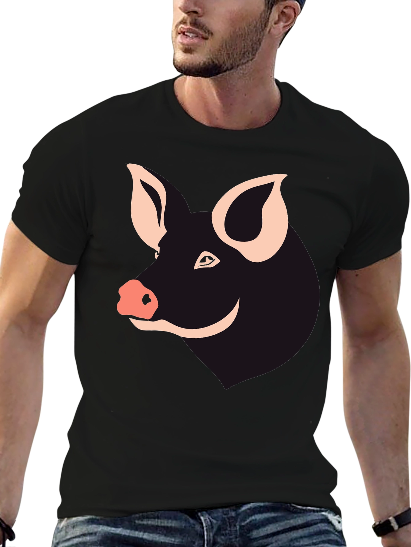 Pig Face Graphic Tee - Black Cotton T-Shirt