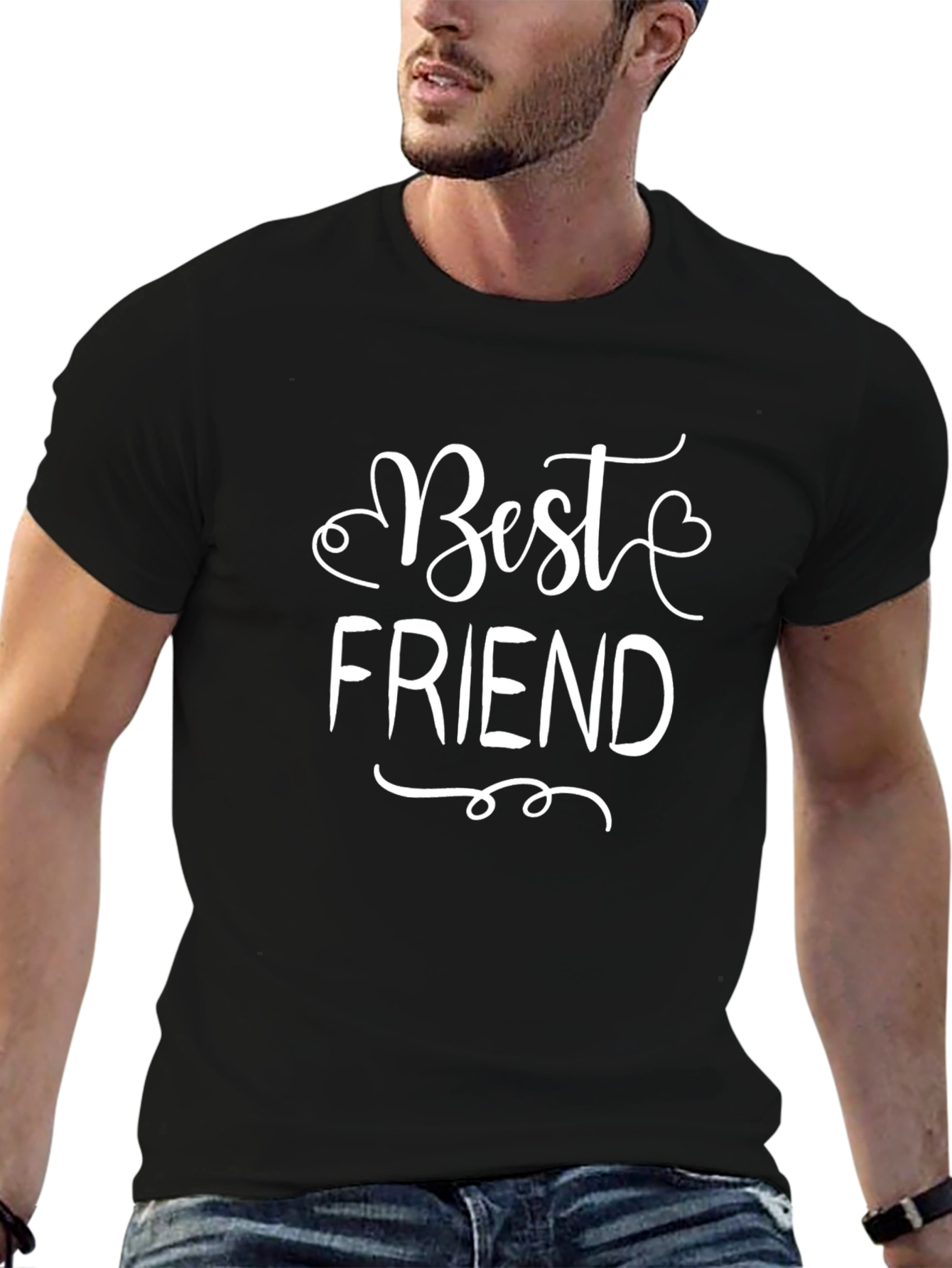 Best Friend Graphic Tee - Black Crew Neck