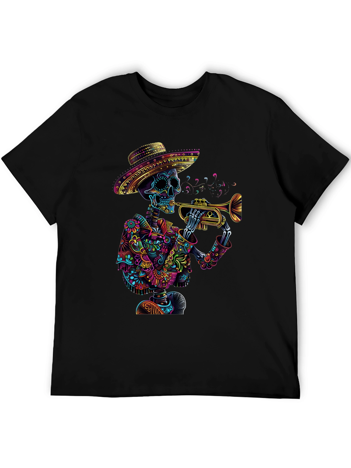 Day of the Dead Skeleton Trumpet Graphic Tee