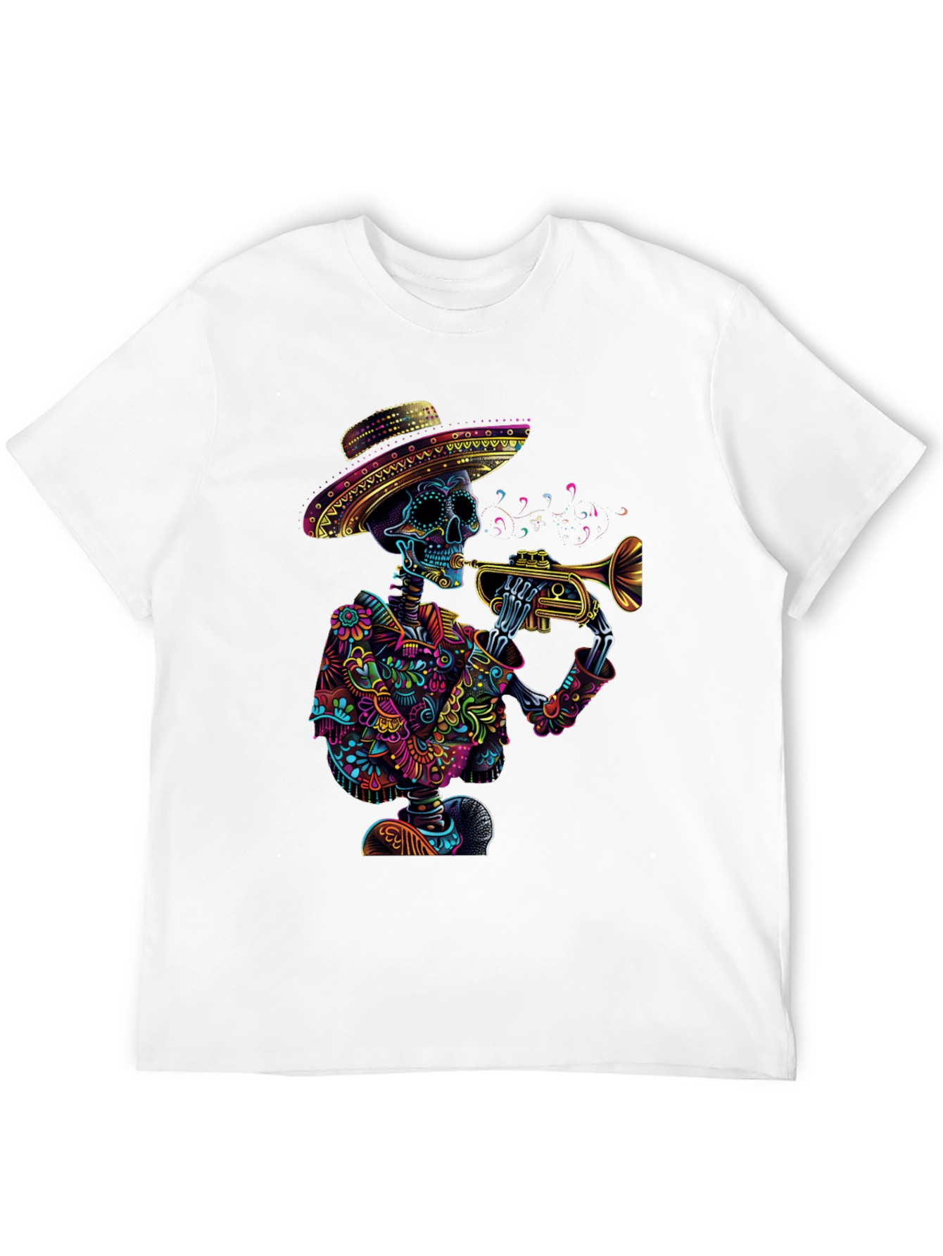 Day of the Dead Skeleton Trumpet Graphic Tee