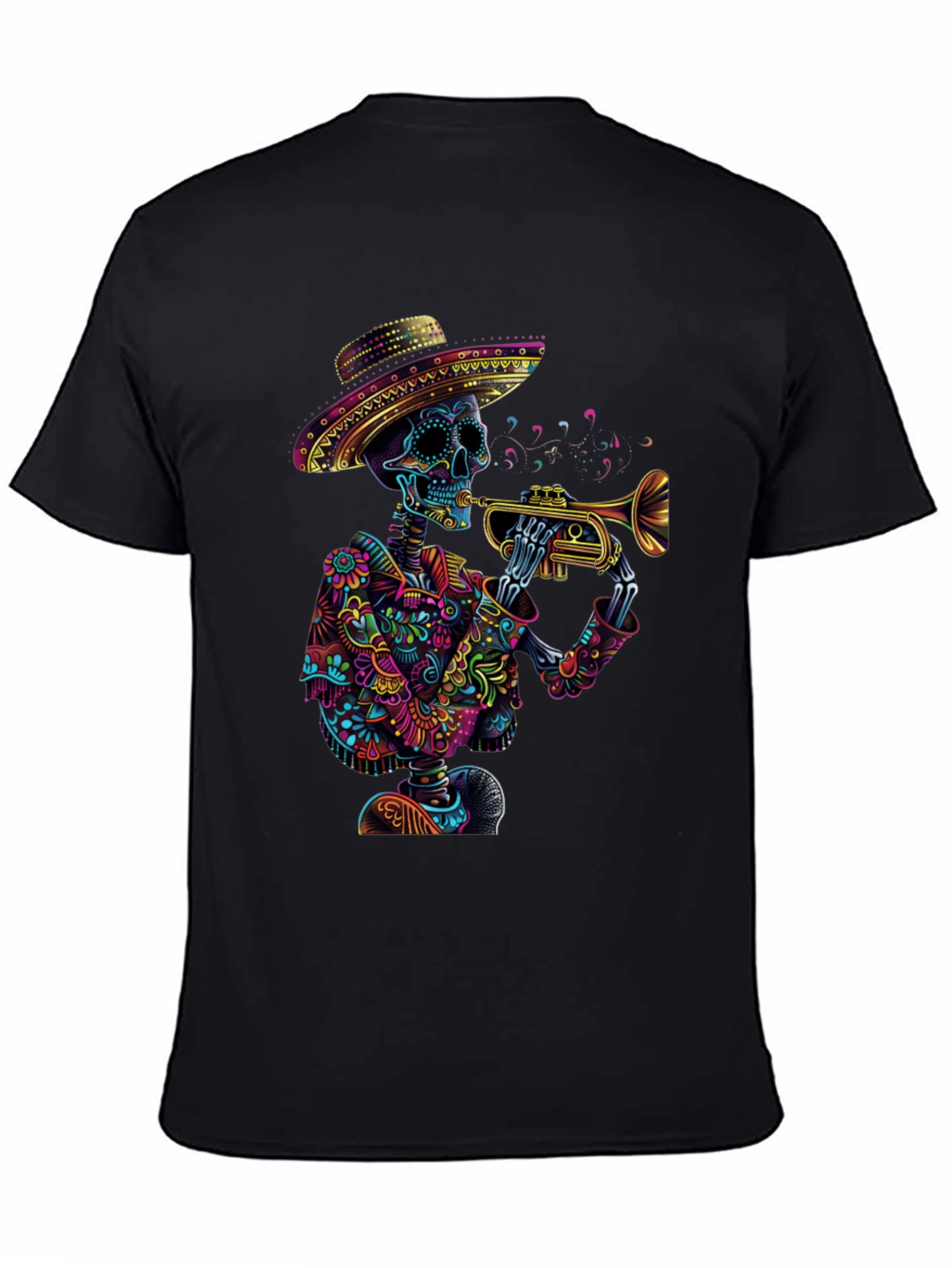Day of the Dead Skeleton Trumpet Graphic Tee