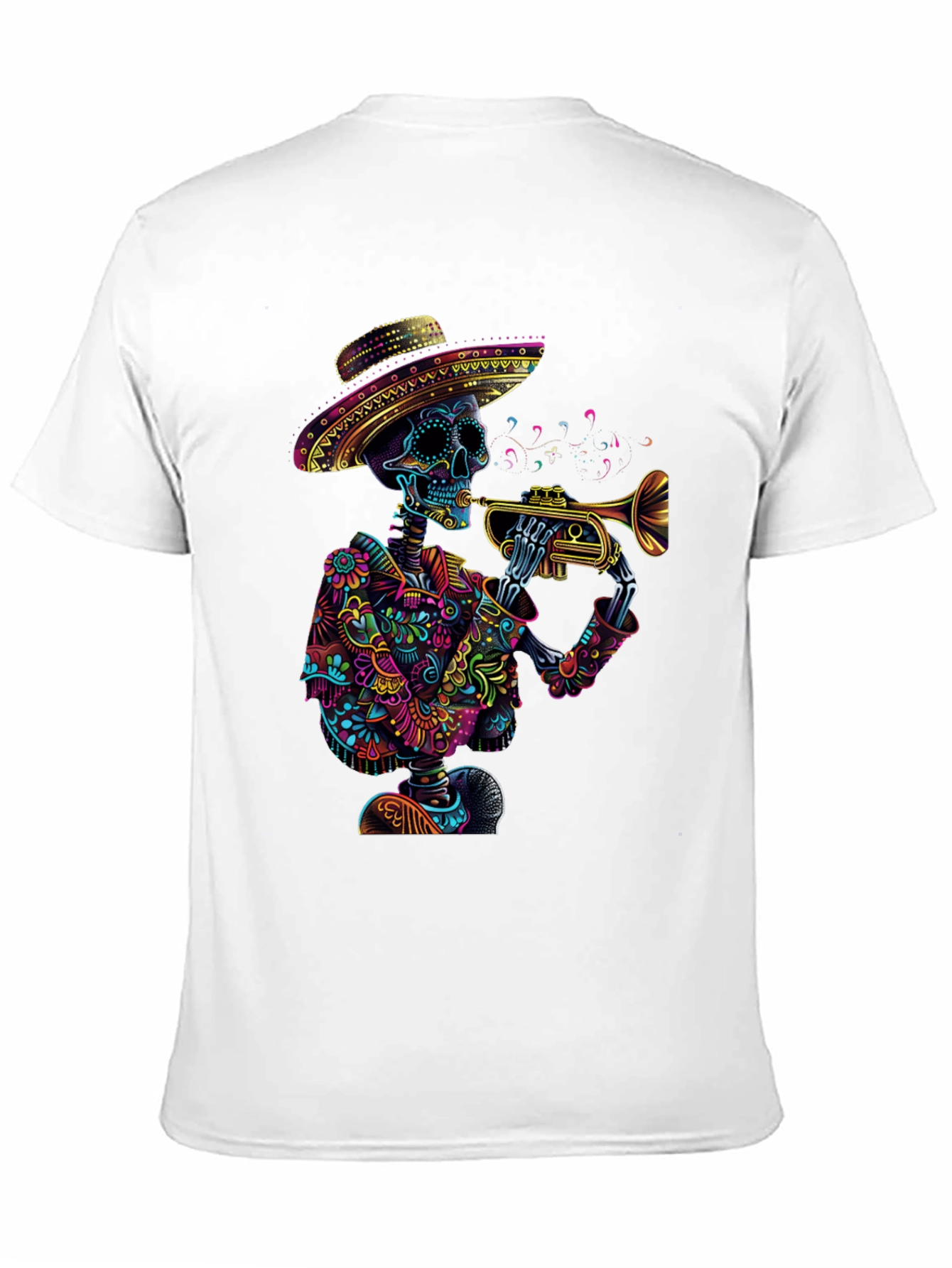 Day of the Dead Skeleton Trumpet Graphic Tee