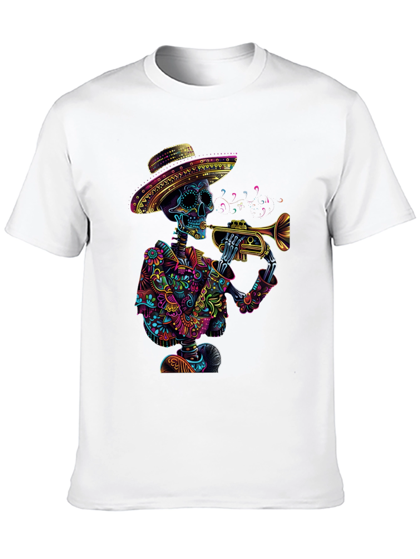 Day of the Dead Skeleton Trumpet Graphic Tee