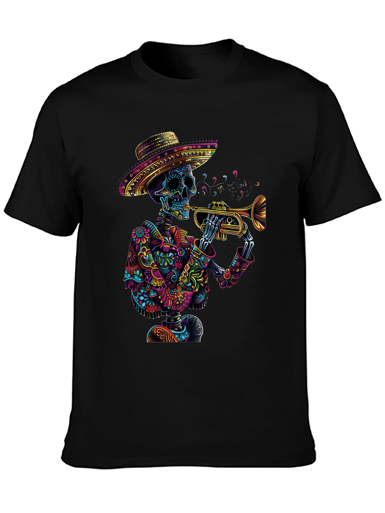 Day of the Dead Skeleton Trumpet Graphic Tee