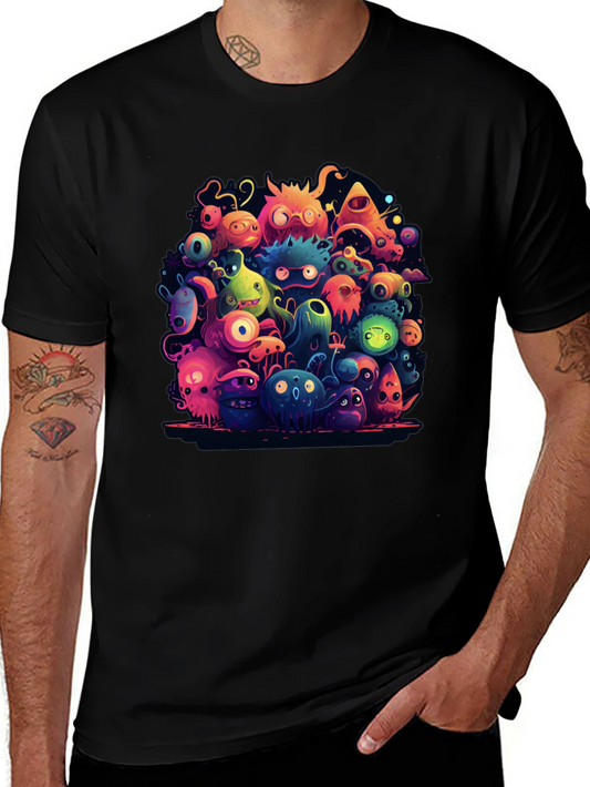 Monster Mash Graphic Tee - Vivid Colorful Cartoon Design