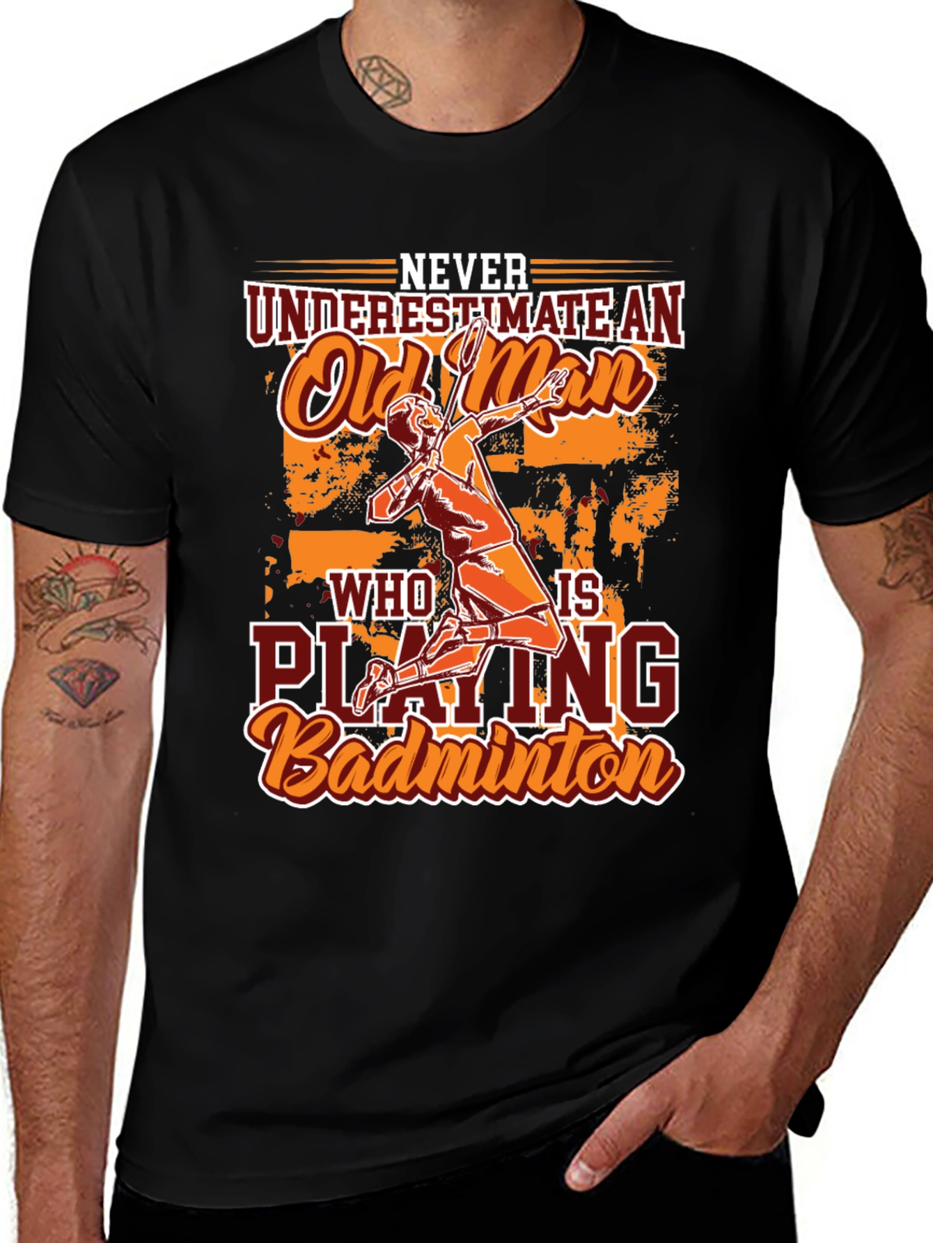 Funny Badminton Old Man Graphic T-Shirt