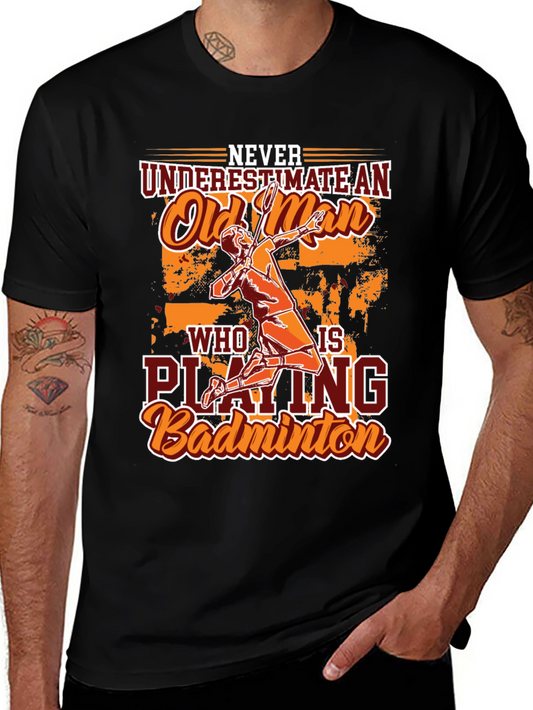 Funny Badminton Old Man Graphic T-Shirt