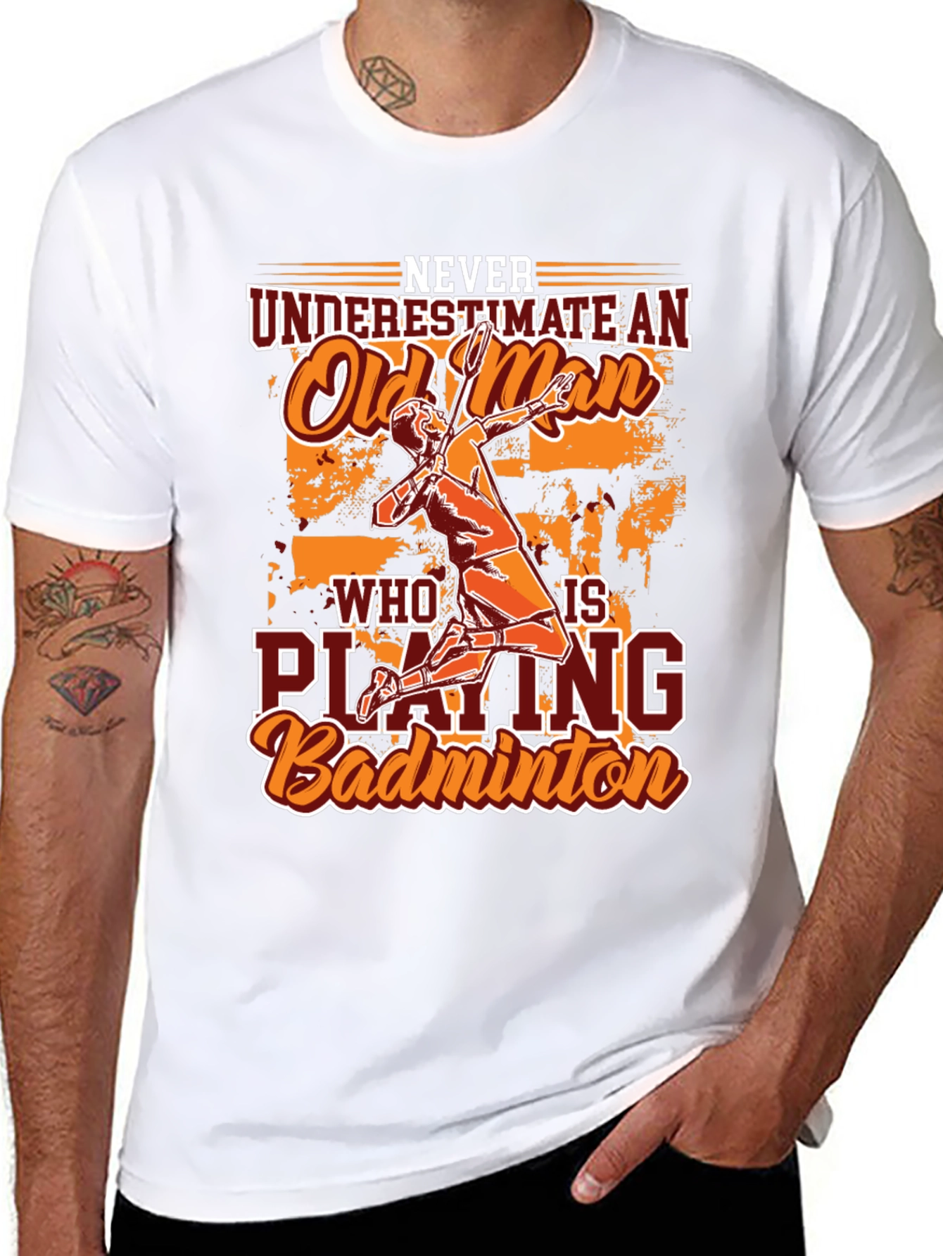 Funny Badminton Old Man Graphic T-Shirt