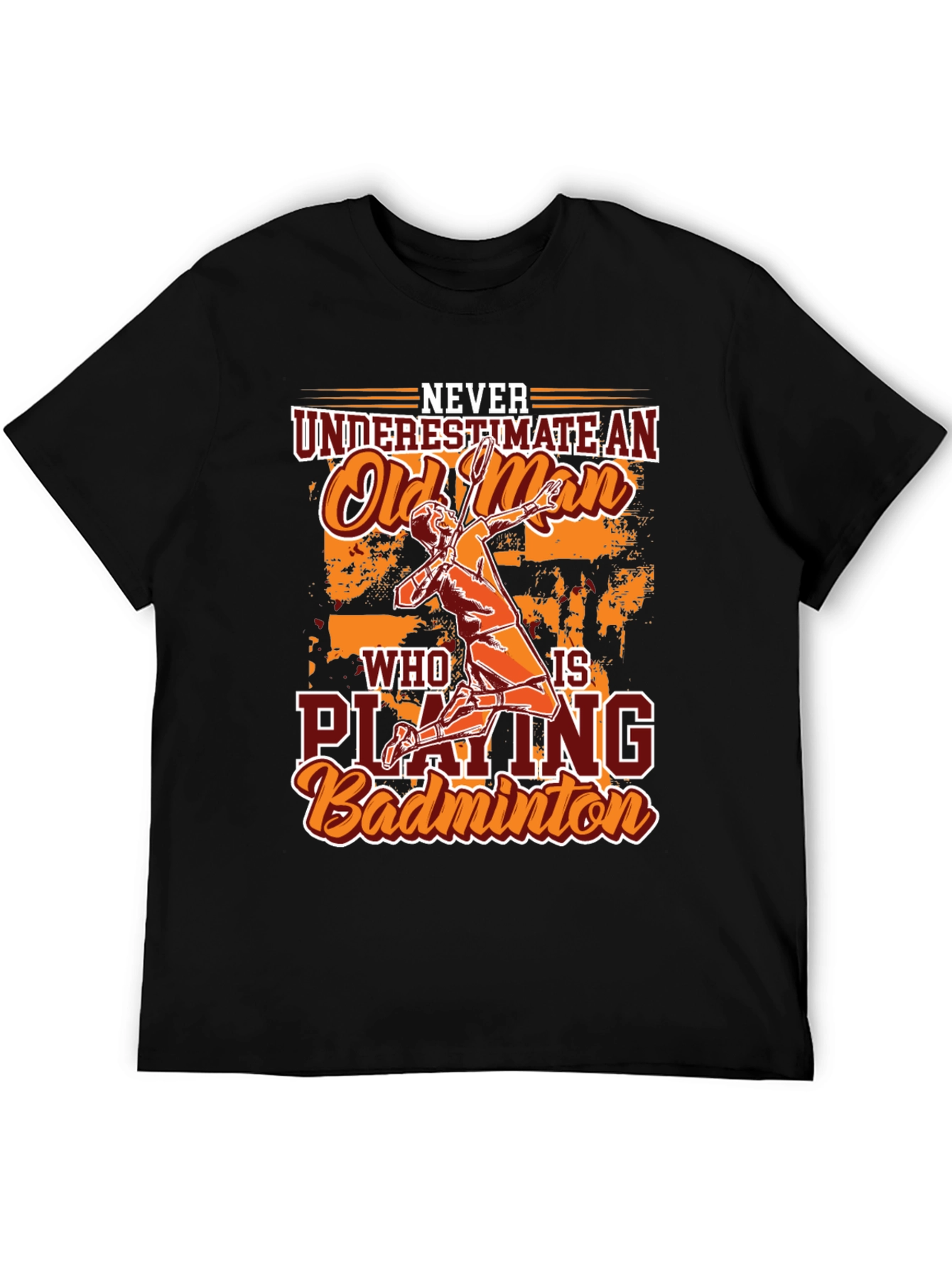 Funny Badminton Old Man Graphic T-Shirt