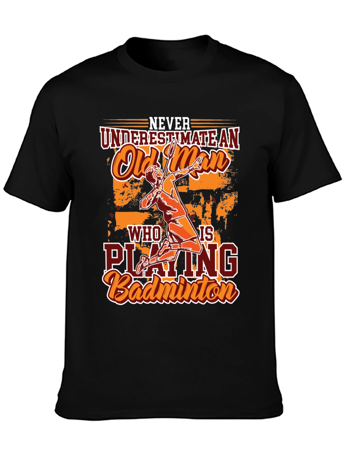 Funny Badminton Old Man Graphic T-Shirt