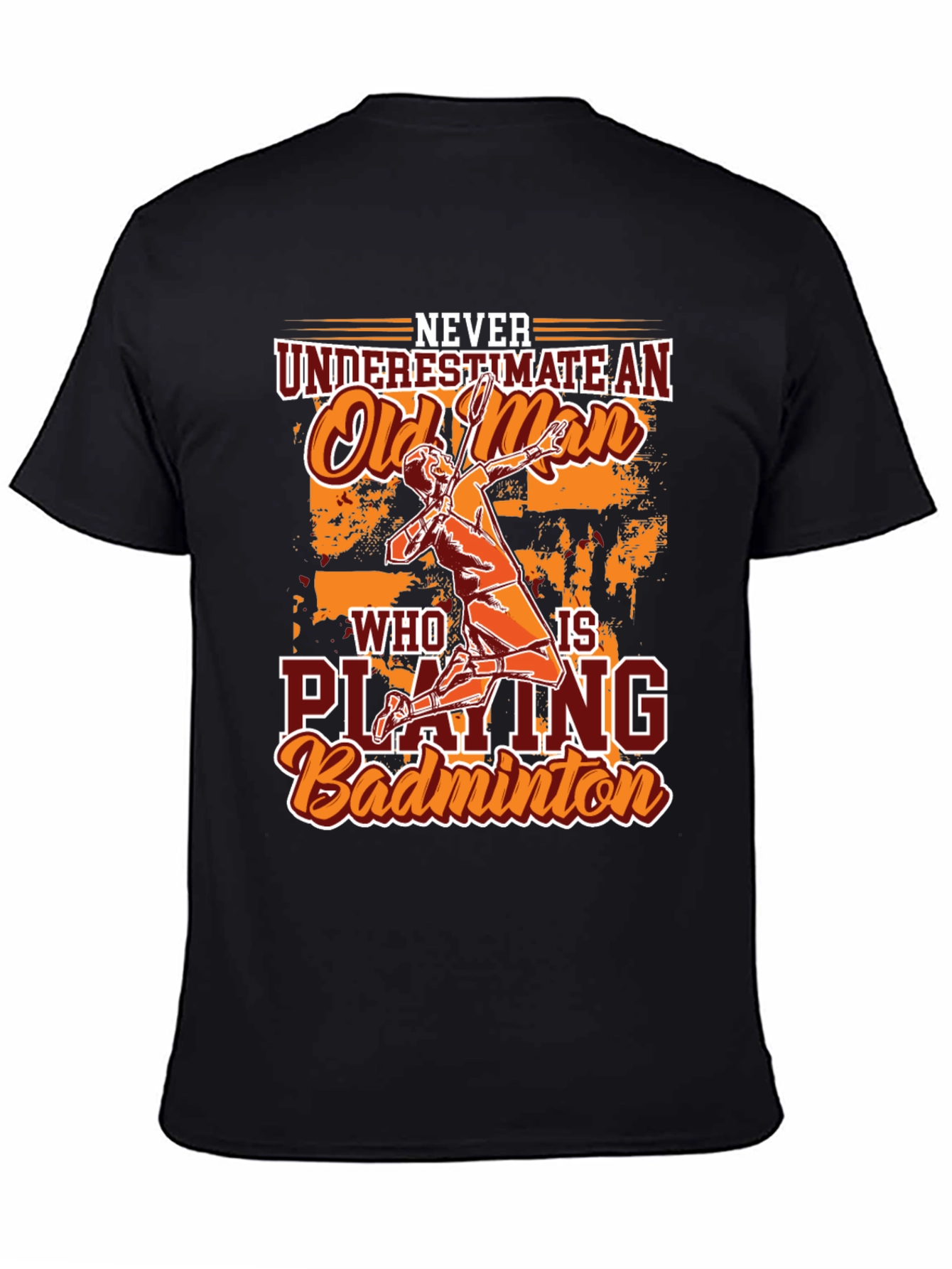 Funny Badminton Old Man Graphic T-Shirt