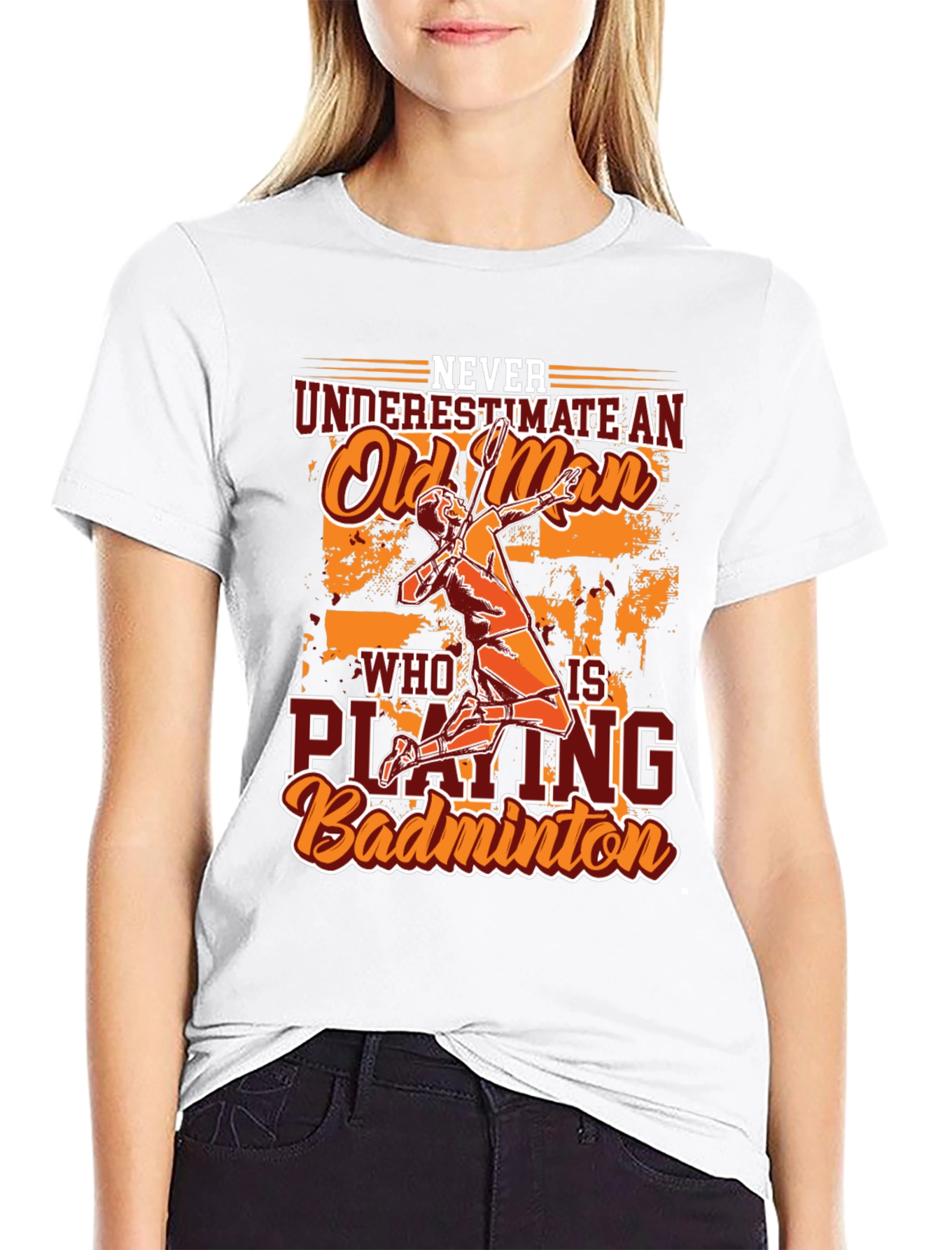 Funny Badminton Old Man Graphic T-Shirt