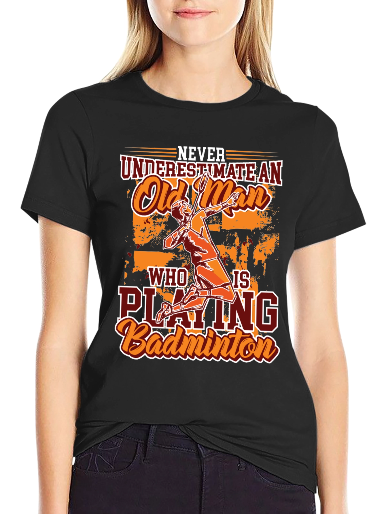 Funny Badminton Old Man Graphic T-Shirt