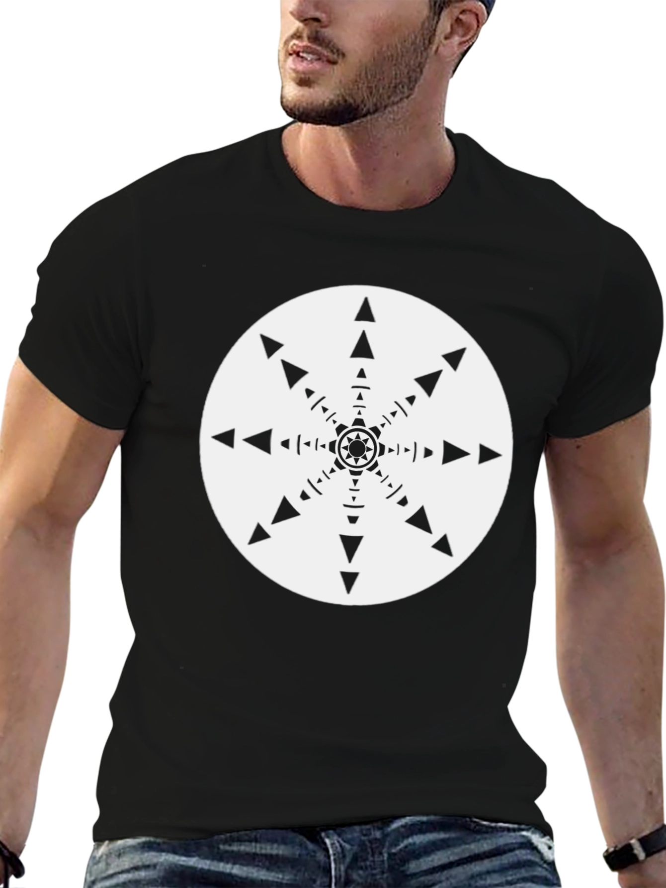 Geometric Starburst Graphic Tee - Black