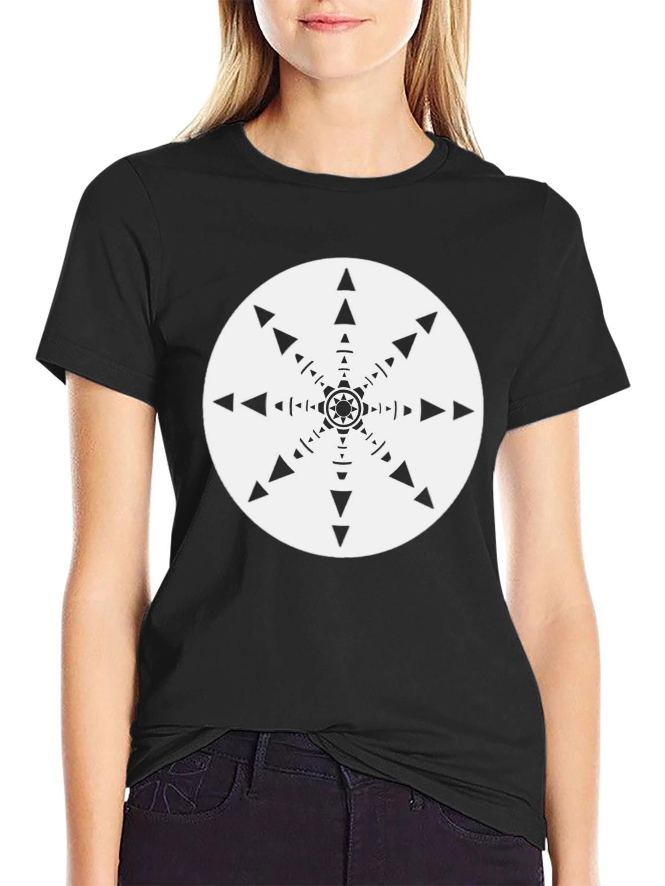 Geometric Starburst Graphic Tee - Black