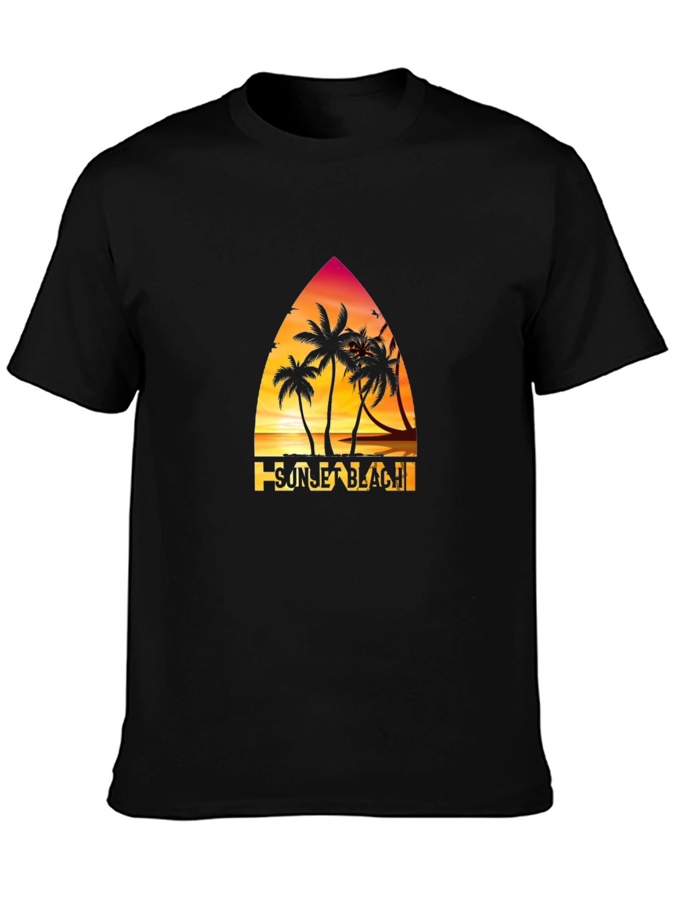 Sunset Beach Graphic T-Shirt Palm Tree Design