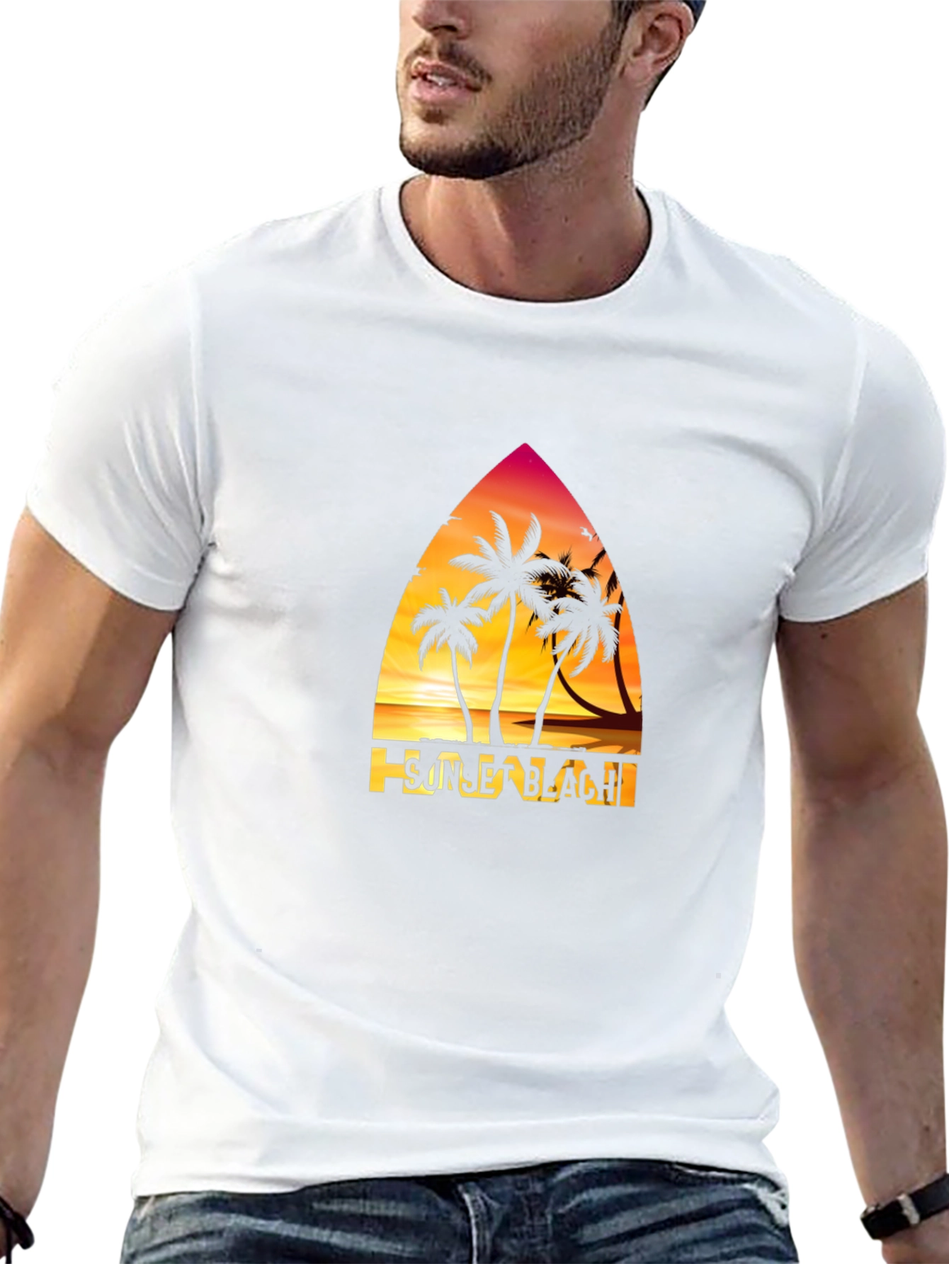 Sunset Beach Graphic T-Shirt Palm Tree Design