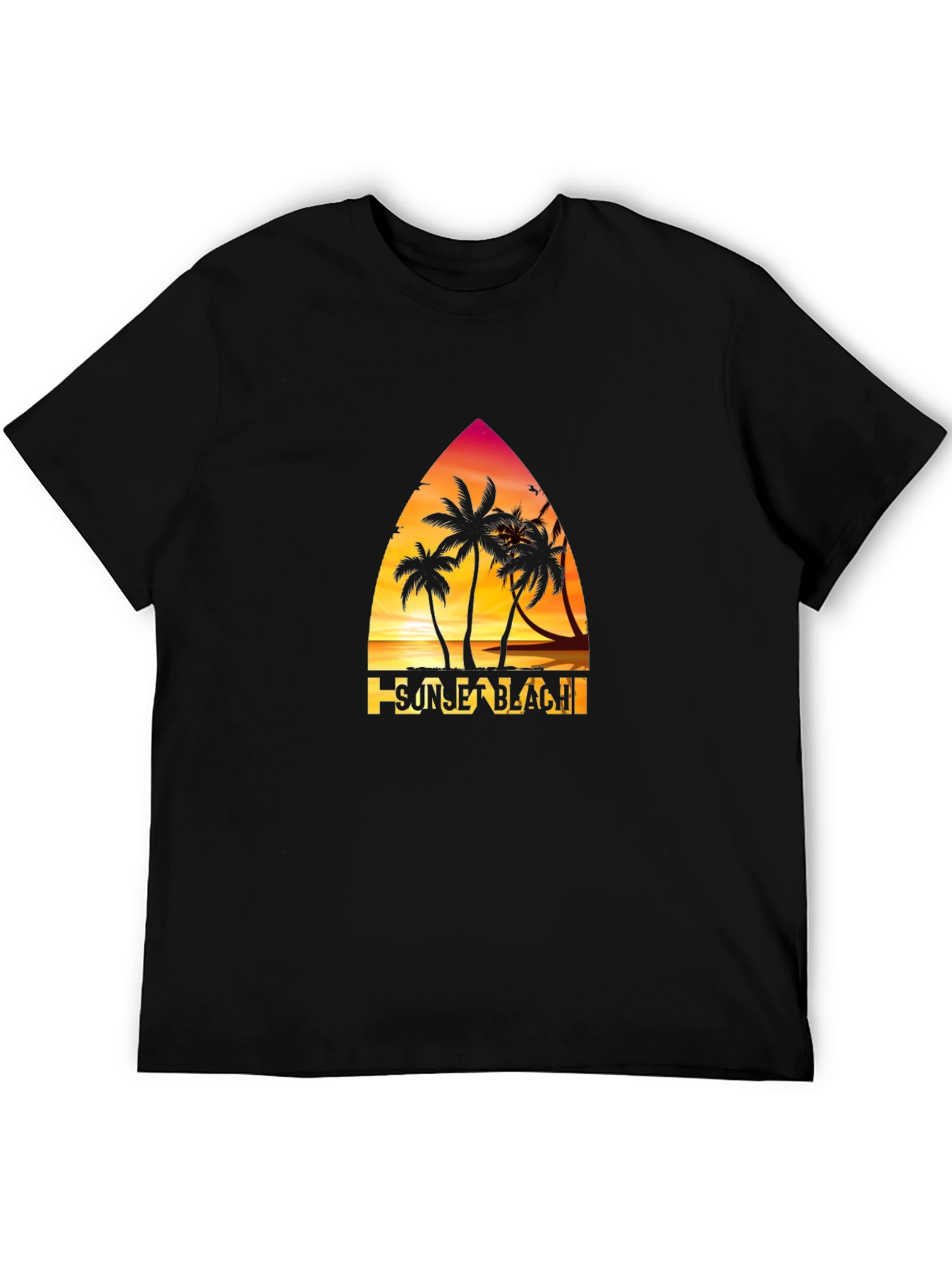 Sunset Beach Graphic T-Shirt Palm Tree Design