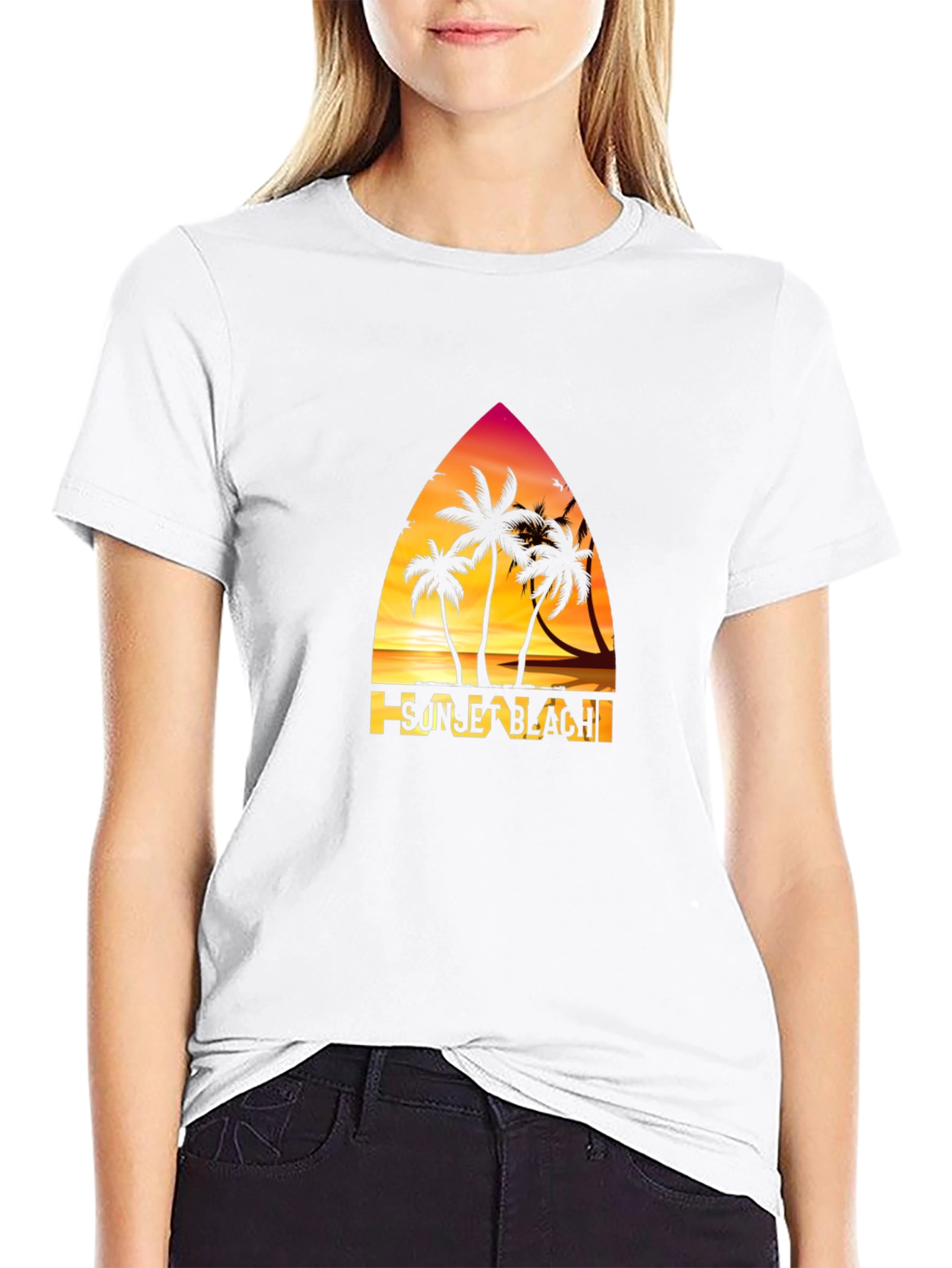 Sunset Beach Graphic T-Shirt Palm Tree Design