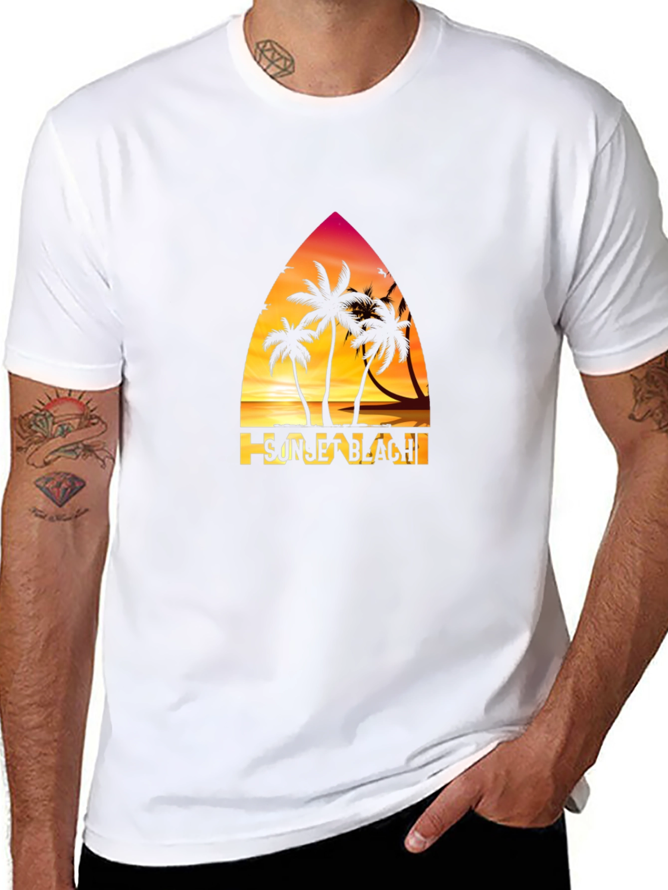 Sunset Beach Graphic T-Shirt Palm Tree Design