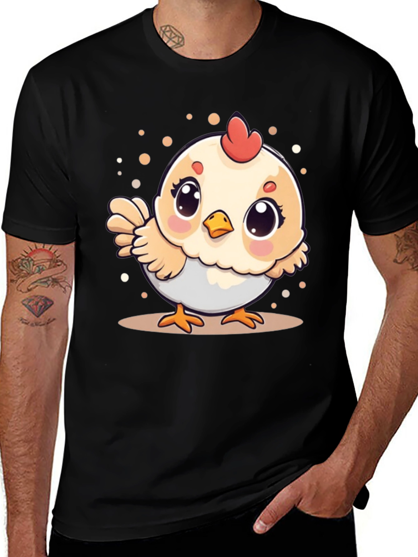Cute Chicken Graphic Tee - Black Cotton T-Shirt