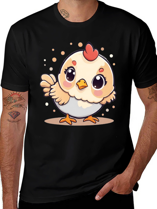 Cute Chicken Graphic Tee - Black Cotton T-Shirt