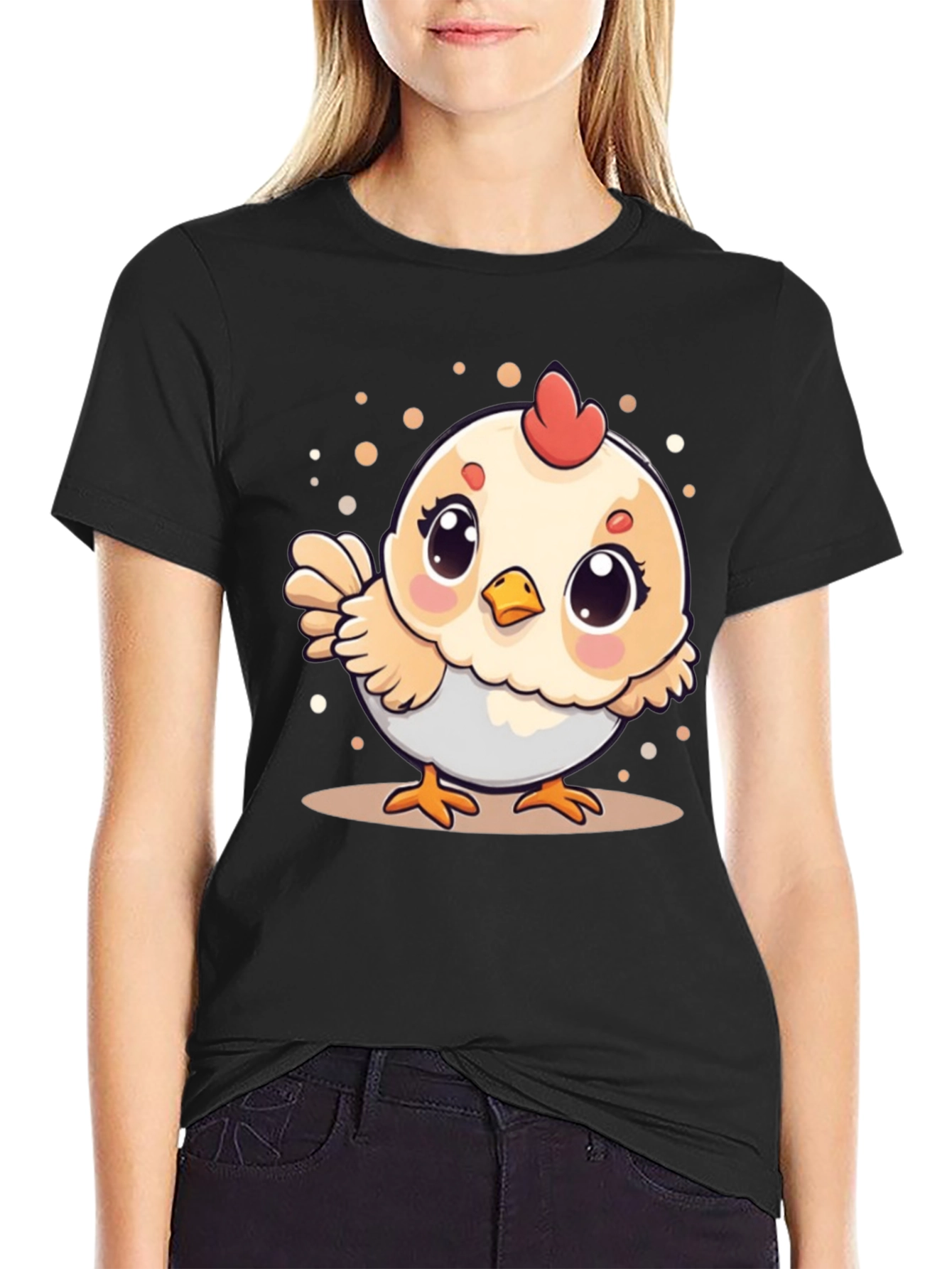 Cute Chicken Graphic Tee - Black Cotton T-Shirt