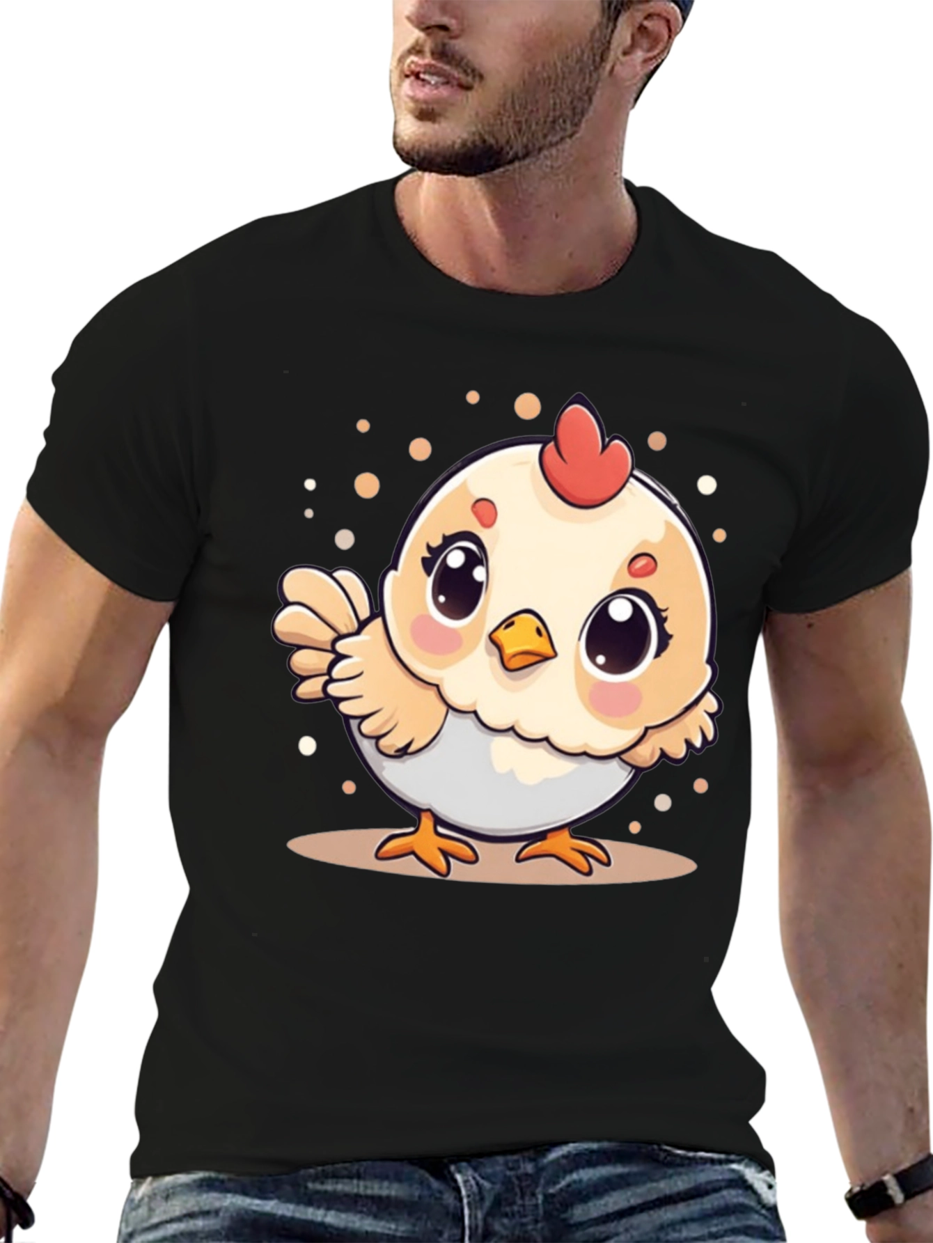 Cute Chicken Graphic Tee - Black Cotton T-Shirt