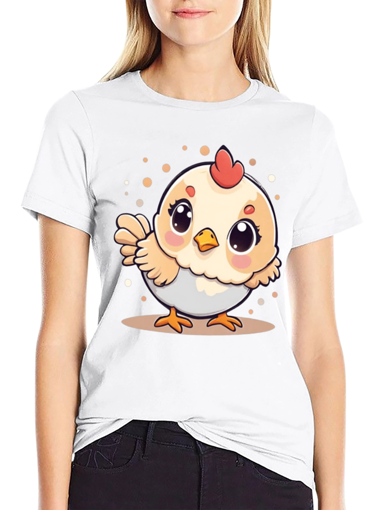 Cute Chicken Graphic Tee - Black Cotton T-Shirt