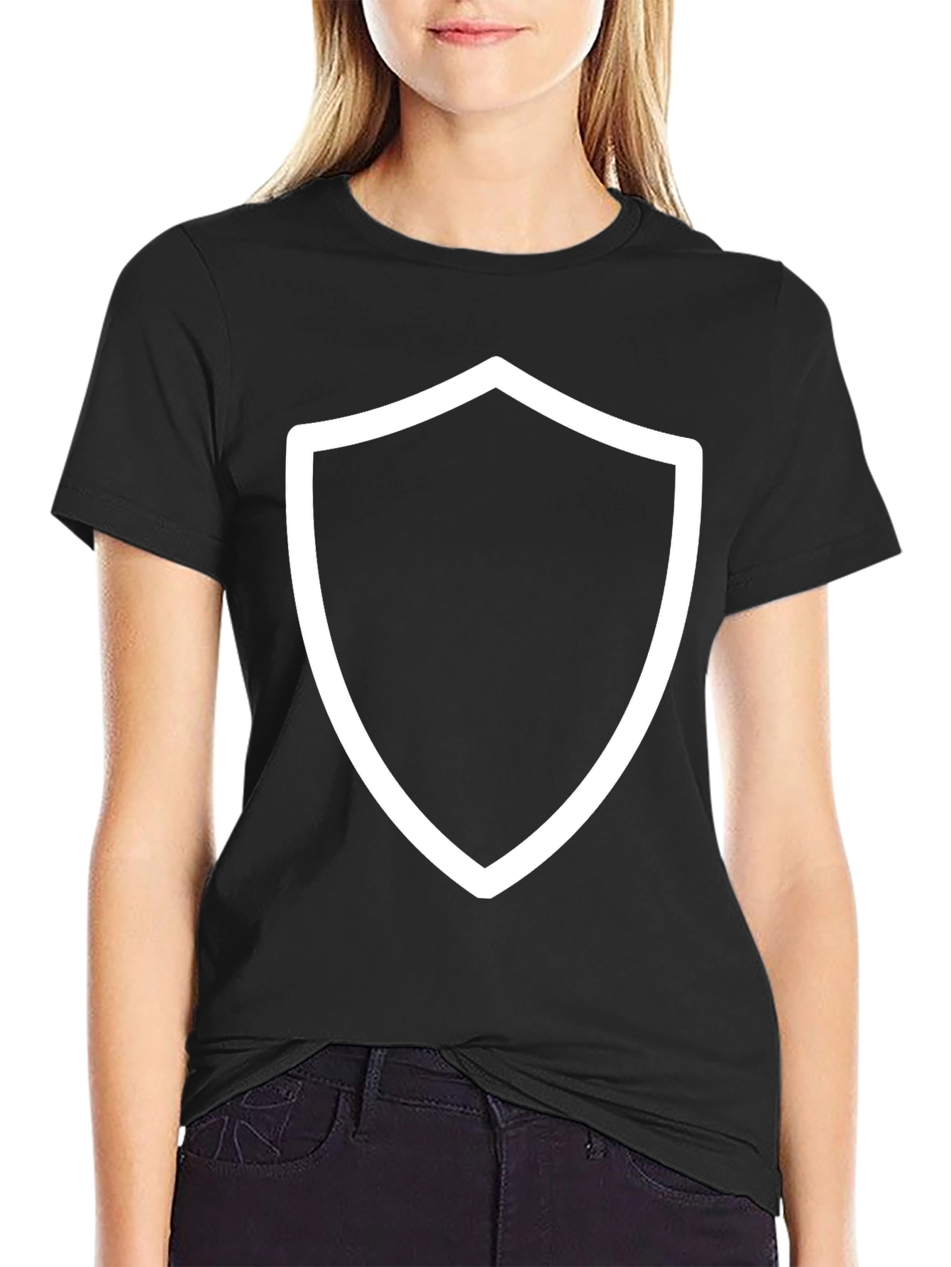 Black Tee with White Shield Graphic