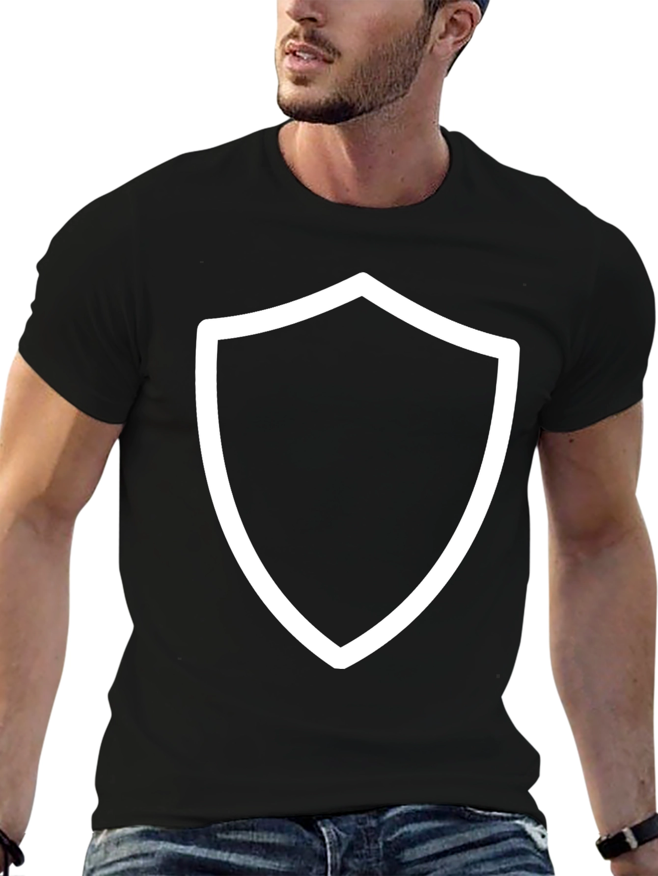 Black Tee with White Shield Graphic