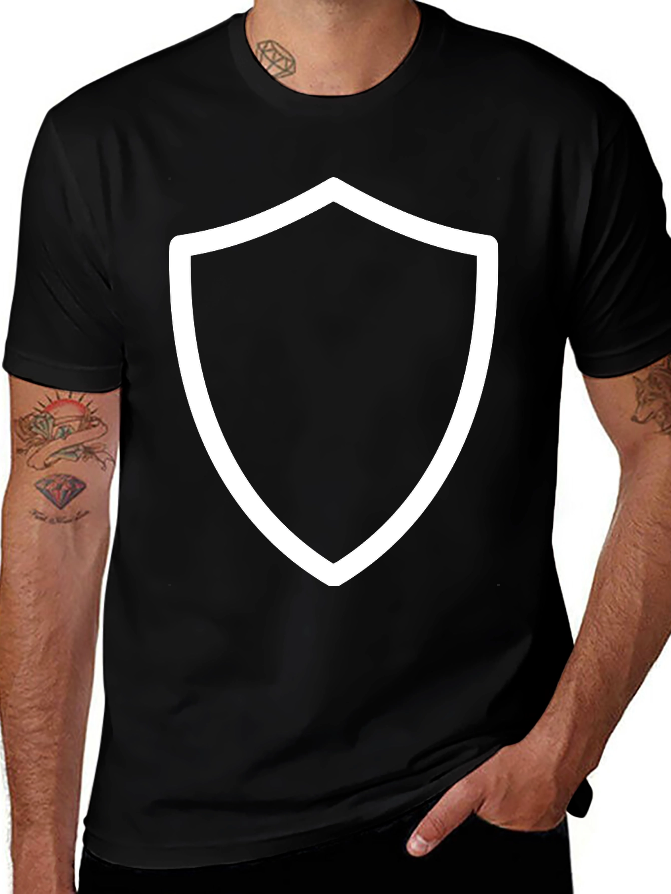 Black Tee with White Shield Graphic