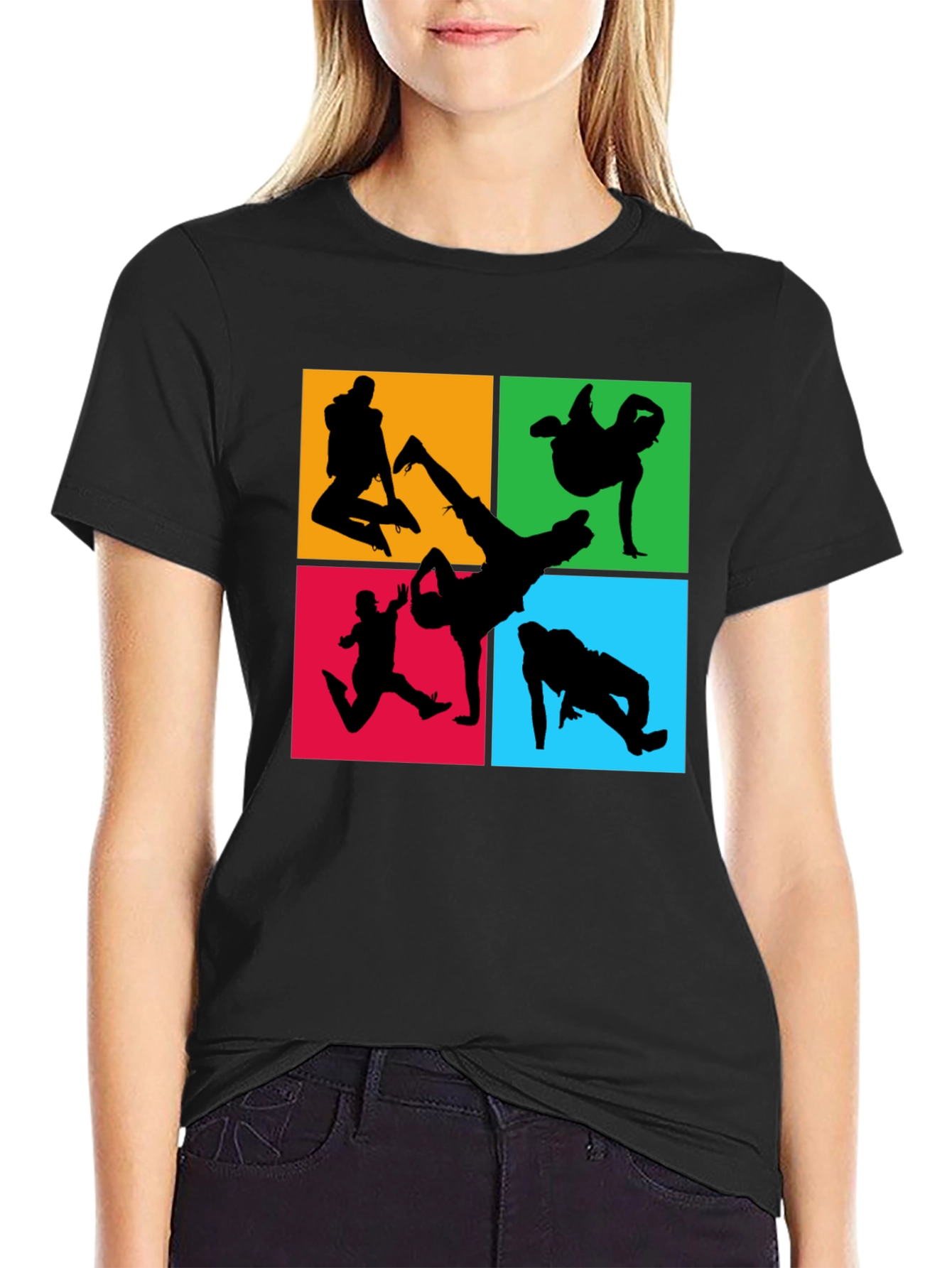 Breakdance Silhouette Graphic Tee - Black Cotton