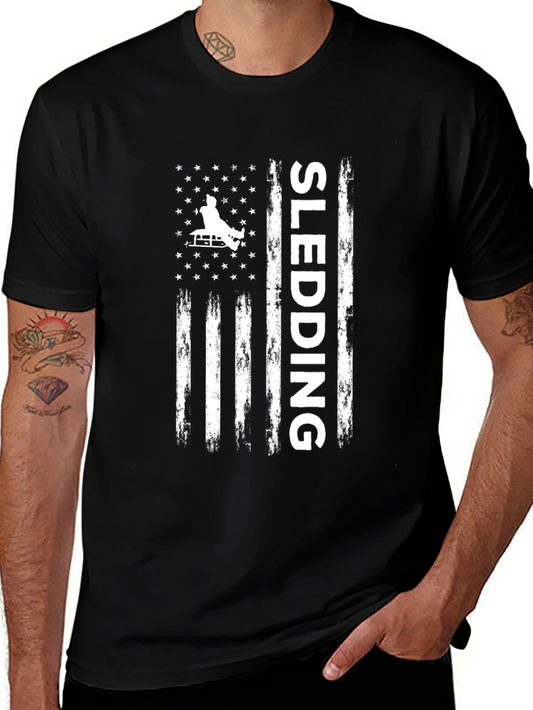 Sledding American Flag Graphic Tee - Black