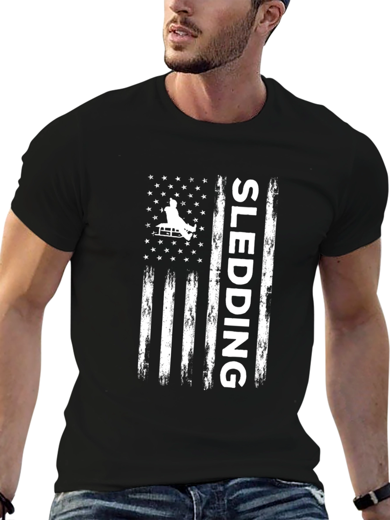 Sledding American Flag Graphic Tee - Black