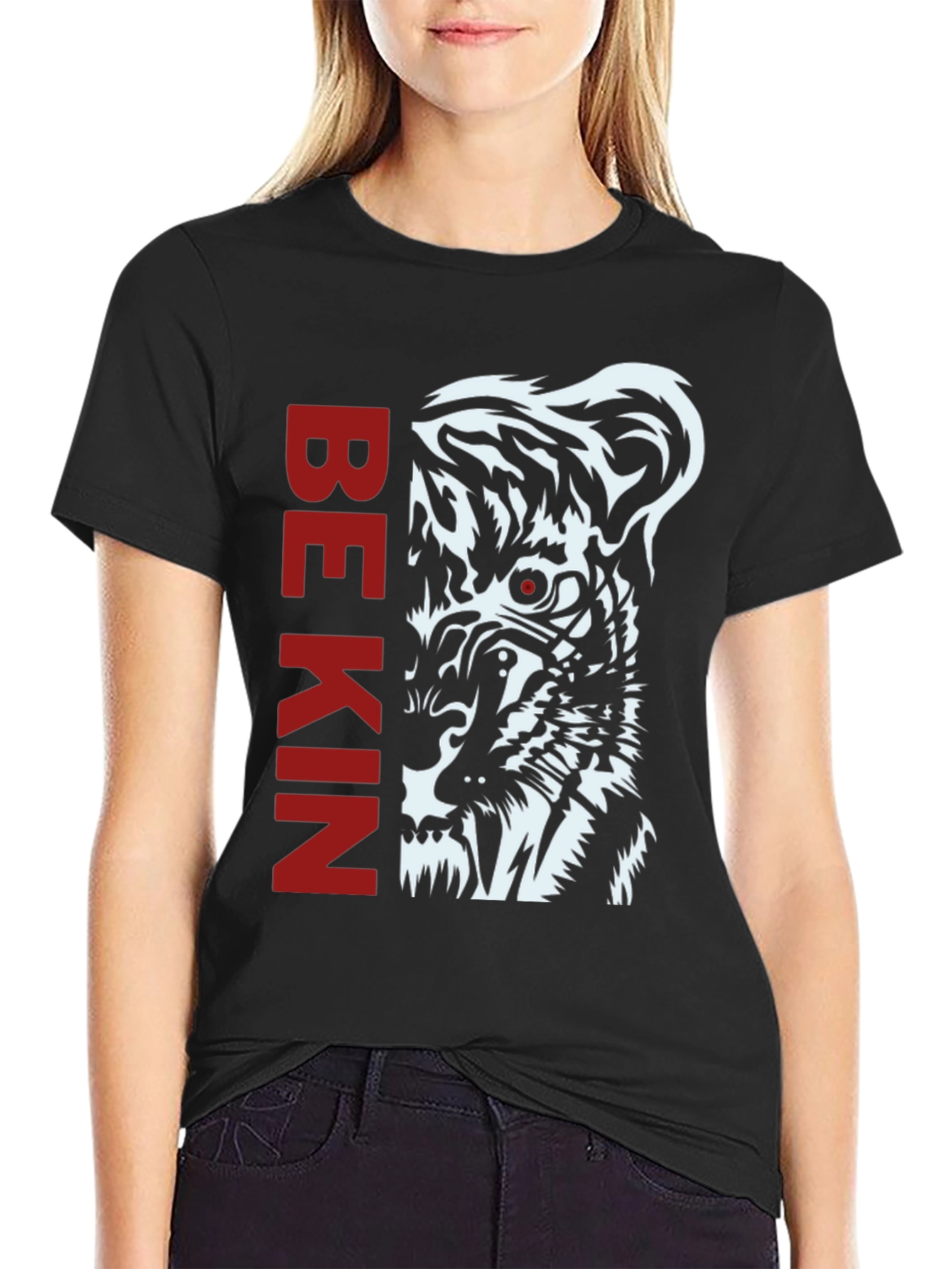Be Kind Tiger Graphic Print Black T-Shirt