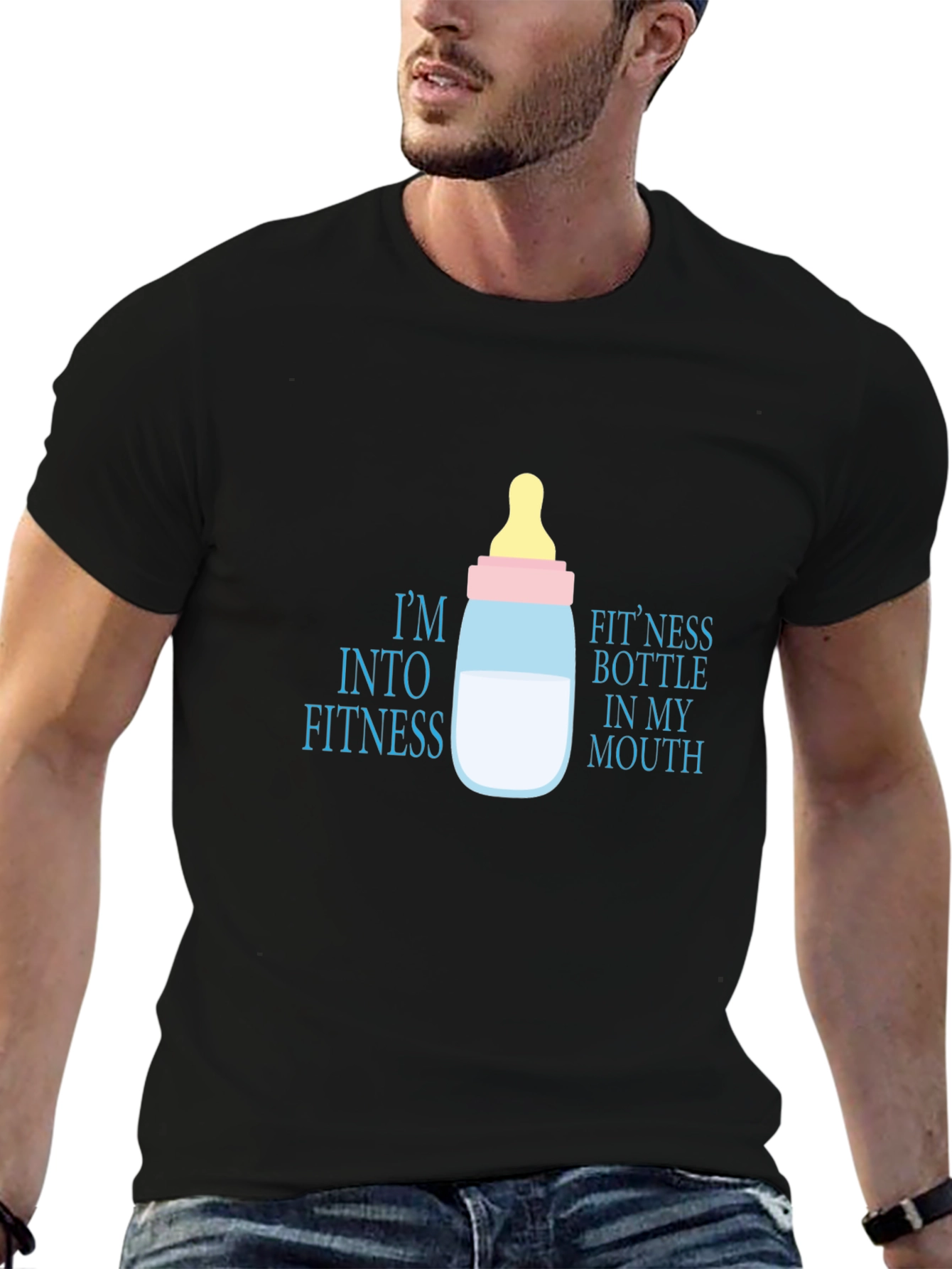 Humorous Fitness Bottle Graphic T-Shirt